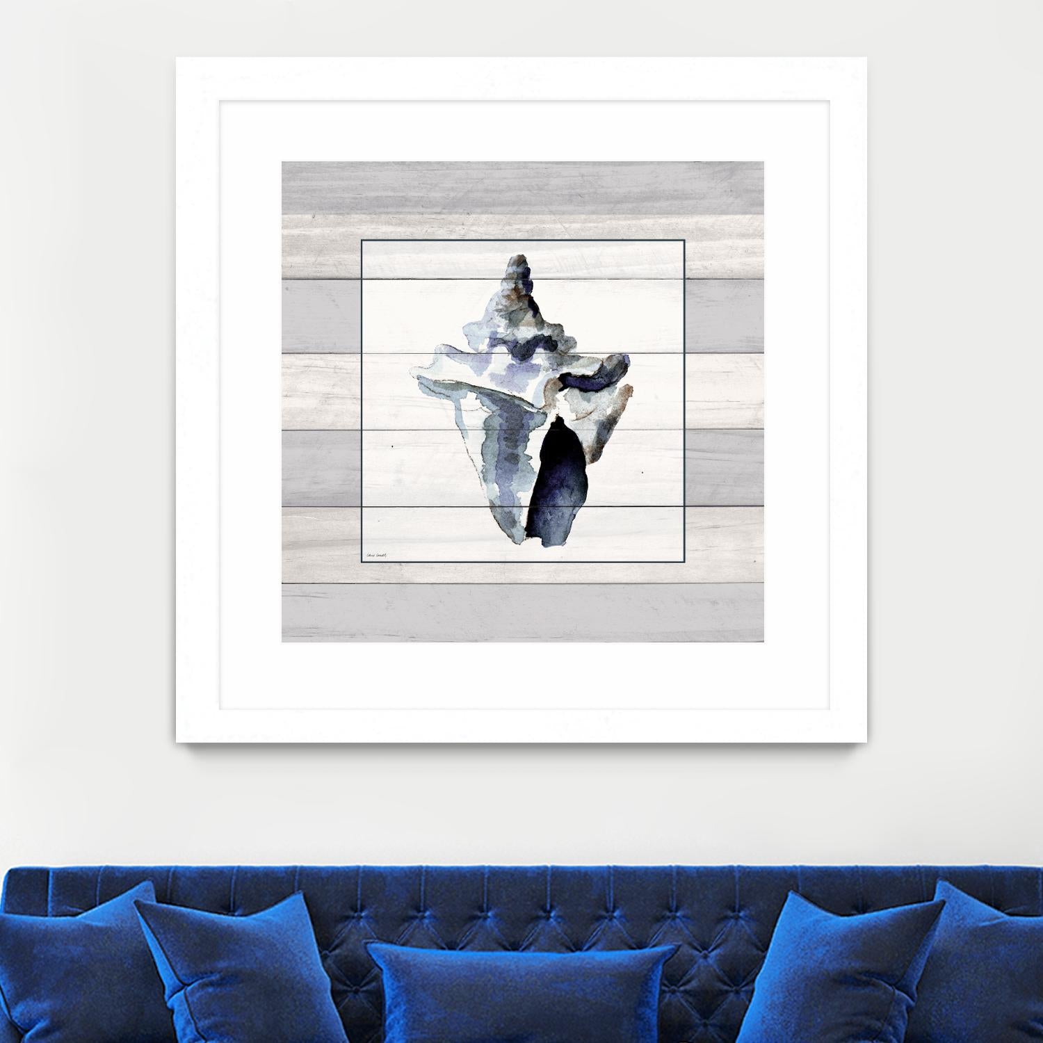 Muted Blue Sea Conch On Wood by Lanie Loreth on GIANT ART - coastal