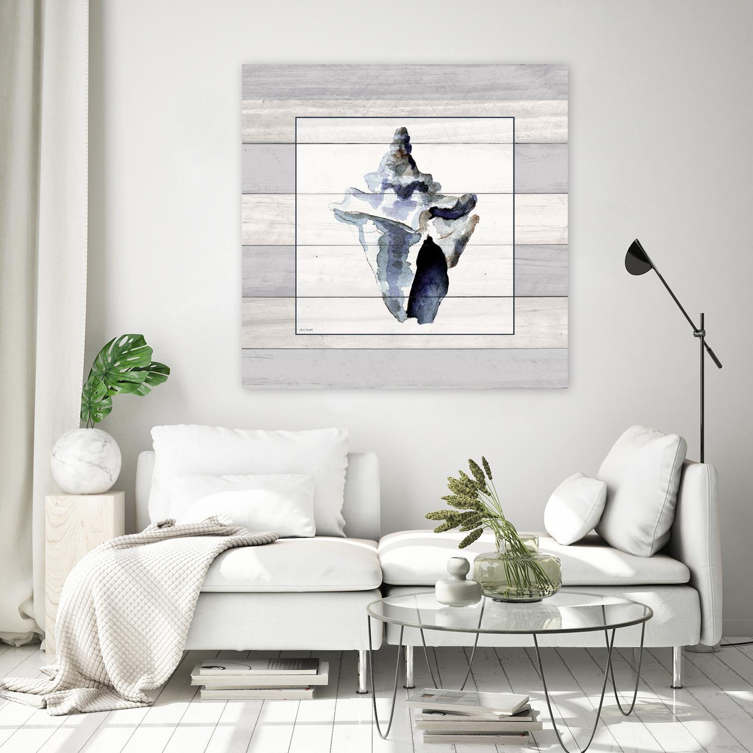 Muted Blue Sea Conch On Wood by Lanie Loreth on GIANT ART - coastal