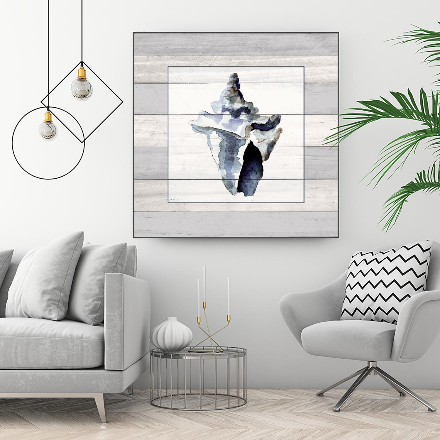 Muted Blue Sea Conch On Wood by Lanie Loreth on GIANT ART - coastal