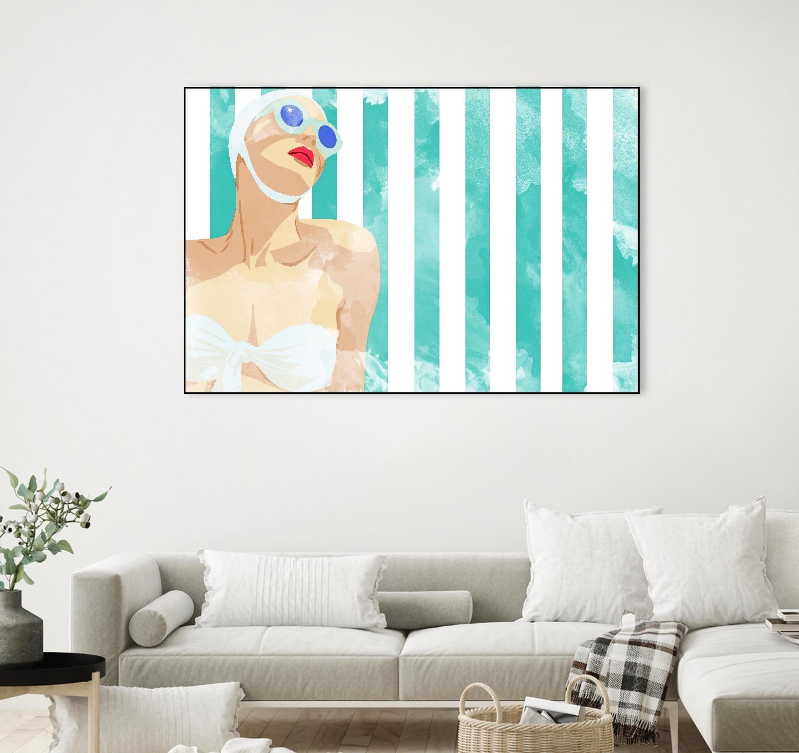Bathing Beauty On Teal Towel by Jen Bucheli on GIANT ART - figurative coastal