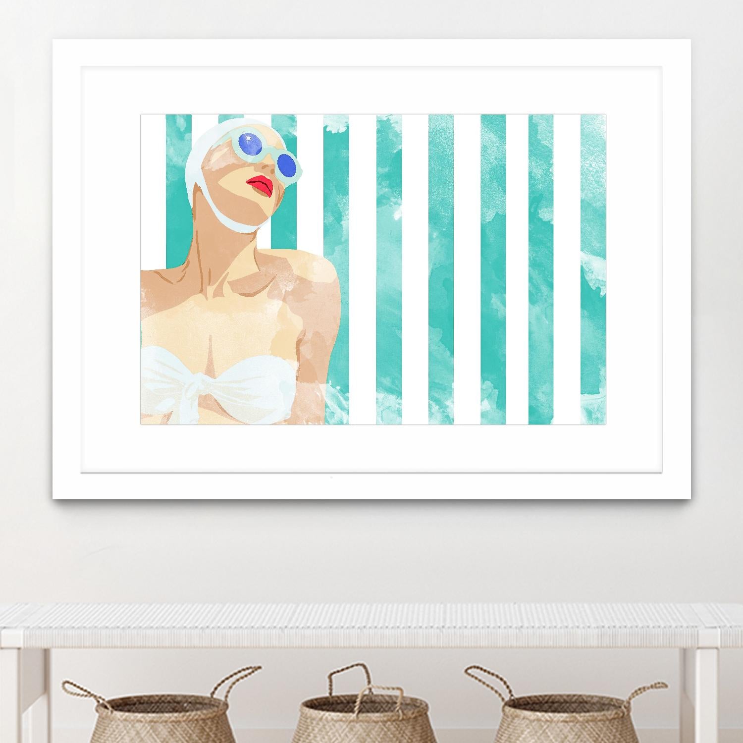 Bathing Beauty On Teal Towel by Jen Bucheli on GIANT ART - figurative coastal