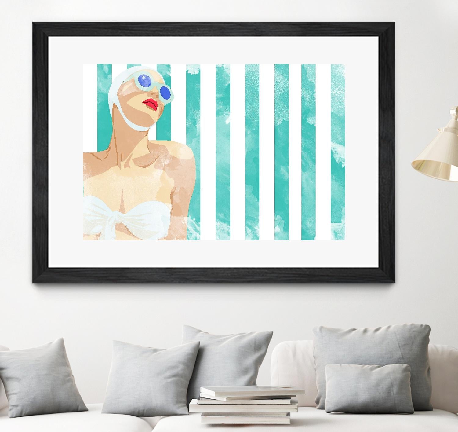 Bathing Beauty On Teal Towel by Jen Bucheli on GIANT ART - figurative coastal