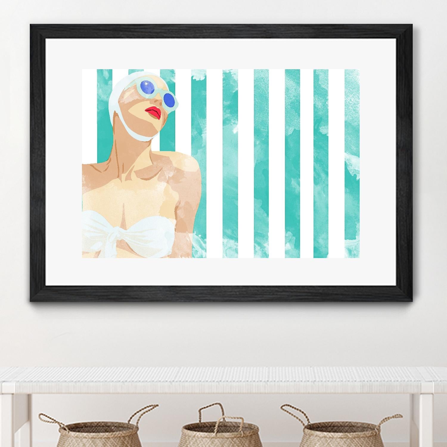 Bathing Beauty On Teal Towel by Jen Bucheli on GIANT ART - figurative coastal