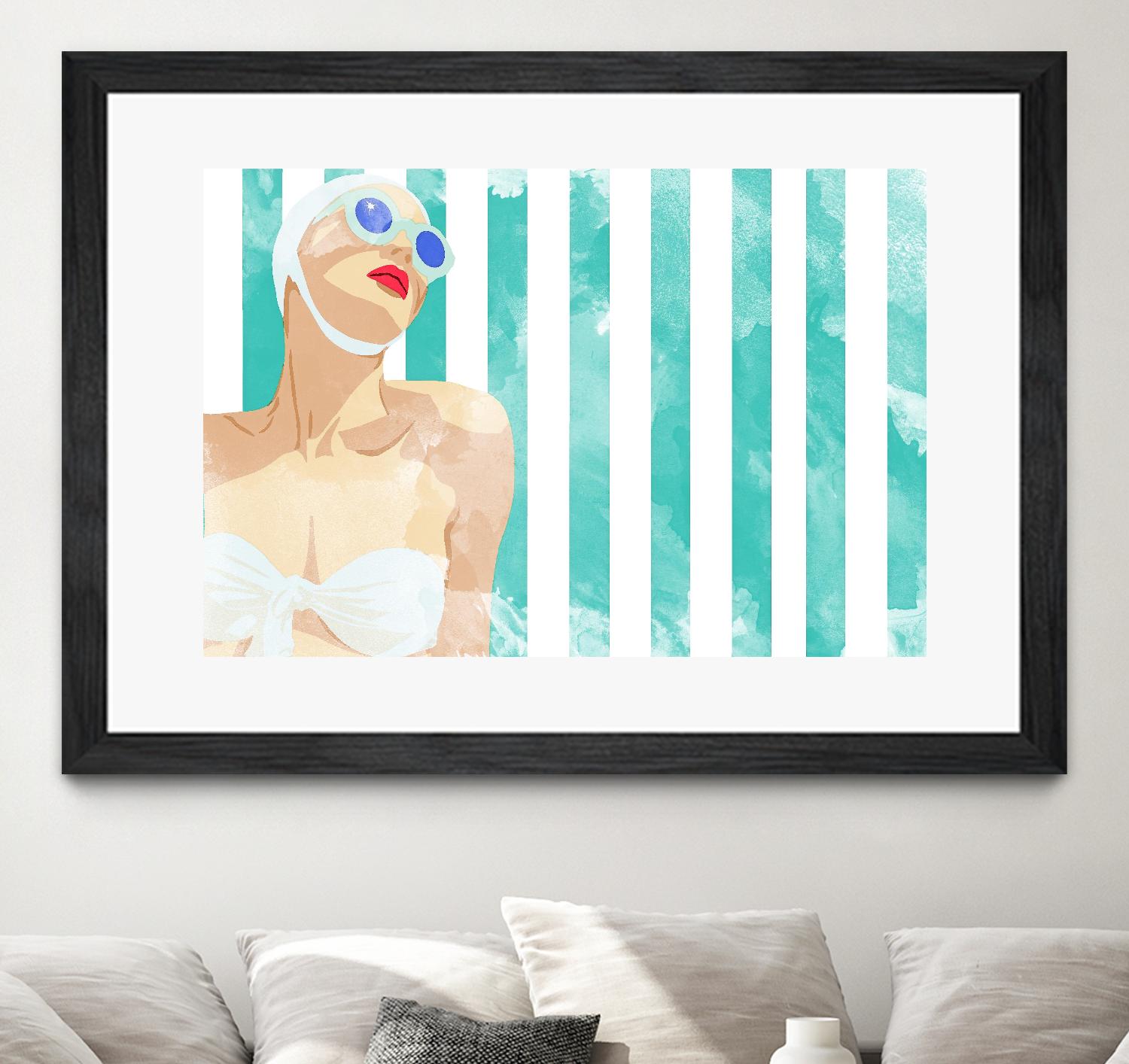 Bathing Beauty On Teal Towel by Jen Bucheli on GIANT ART - figurative coastal
