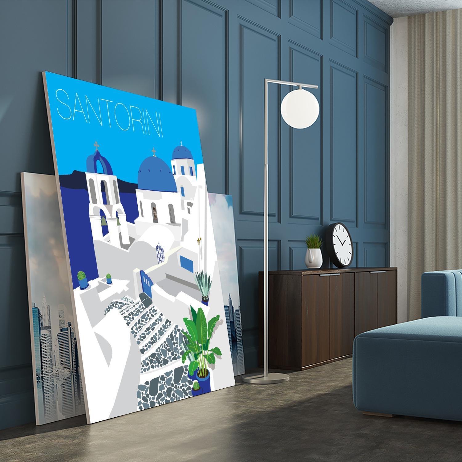 Santorini Against Blue Sky by Jen Bucheli on GIANT ART - architecture travel