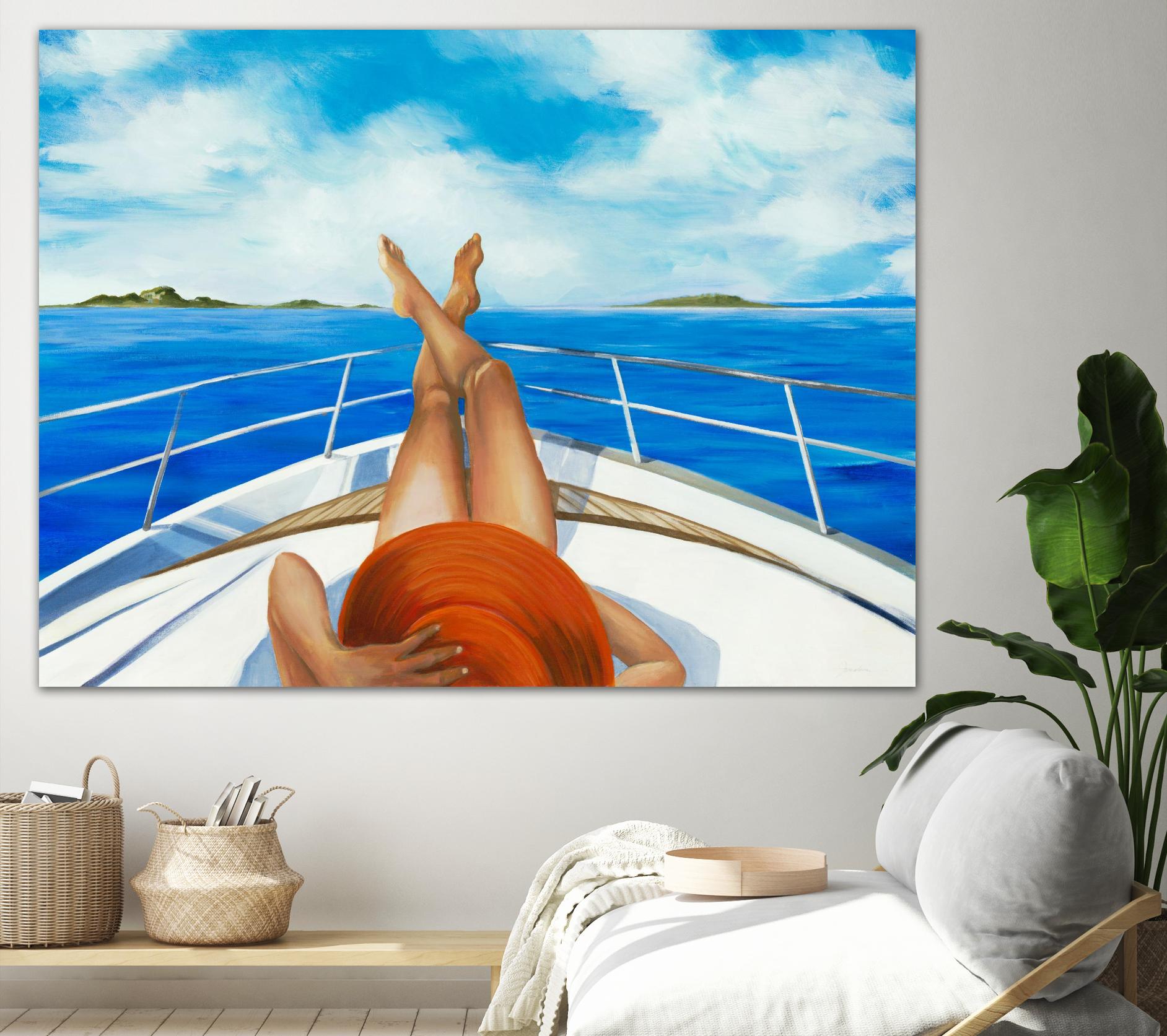 Off The Catalina Coast by Liz Jardine on GIANT ART - blues coastal boat