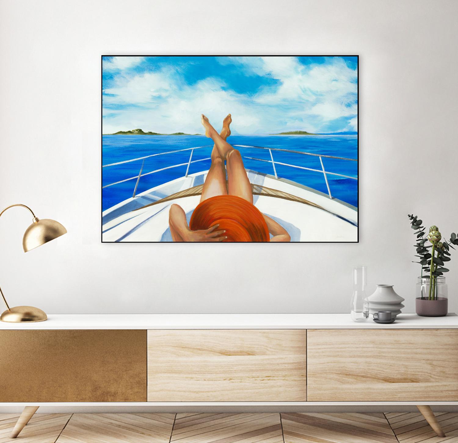 Off The Catalina Coast by Liz Jardine on GIANT ART - blues coastal boat