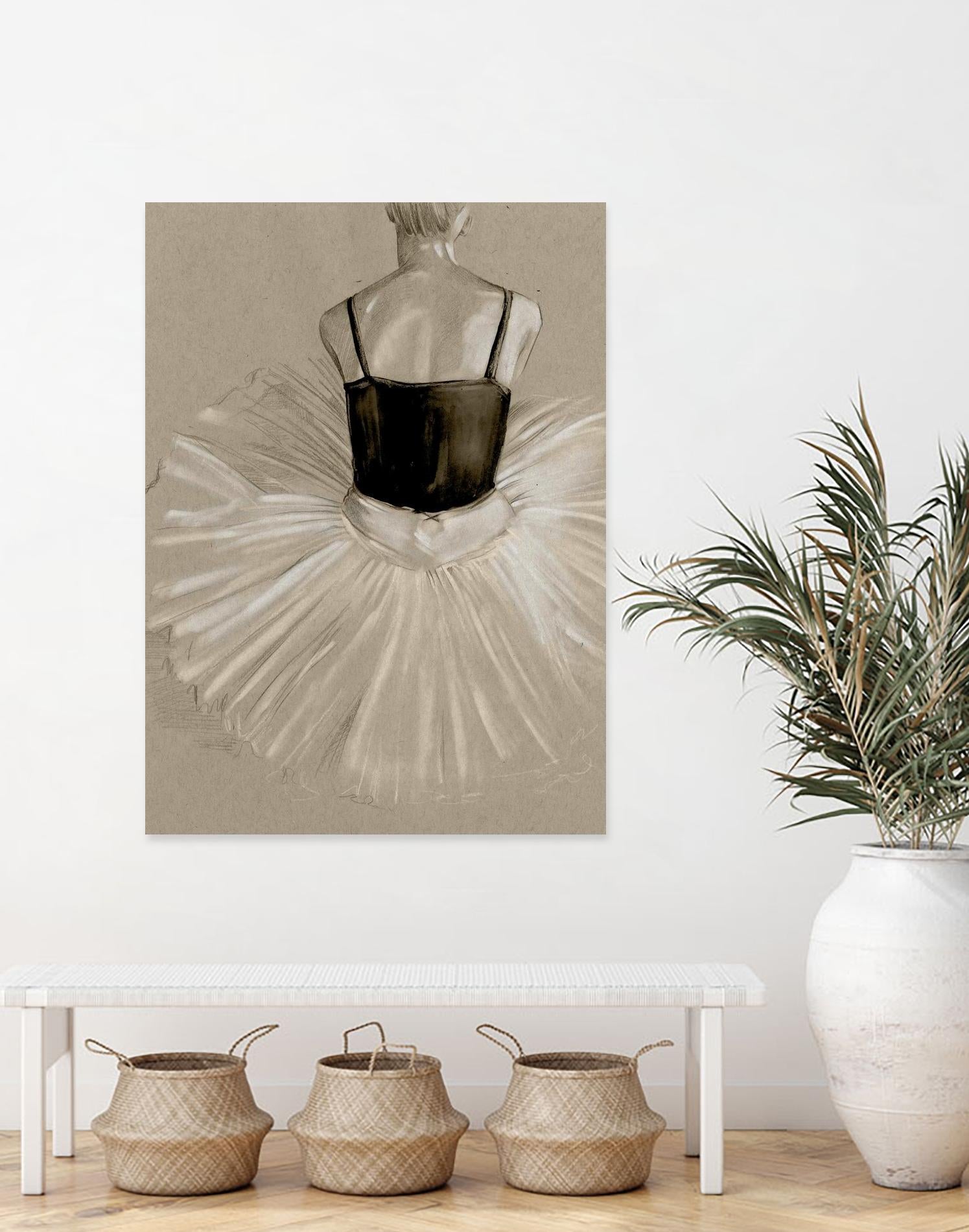 Black Leotard II by Jennifer Paxton Parker on GIANT ART - beige black & white ballerina