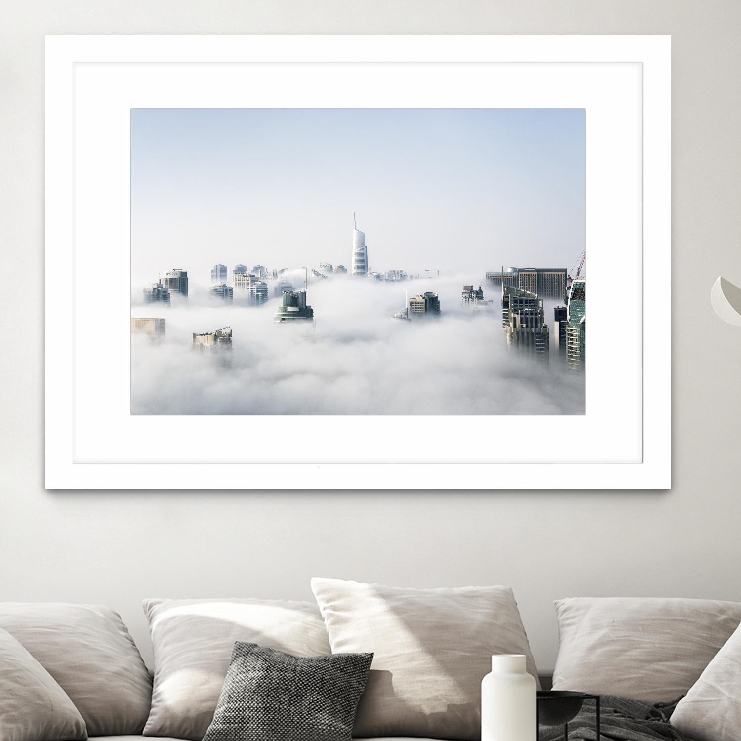 On top of the city by Pexels on GIANT ART - white city scene city above clouds