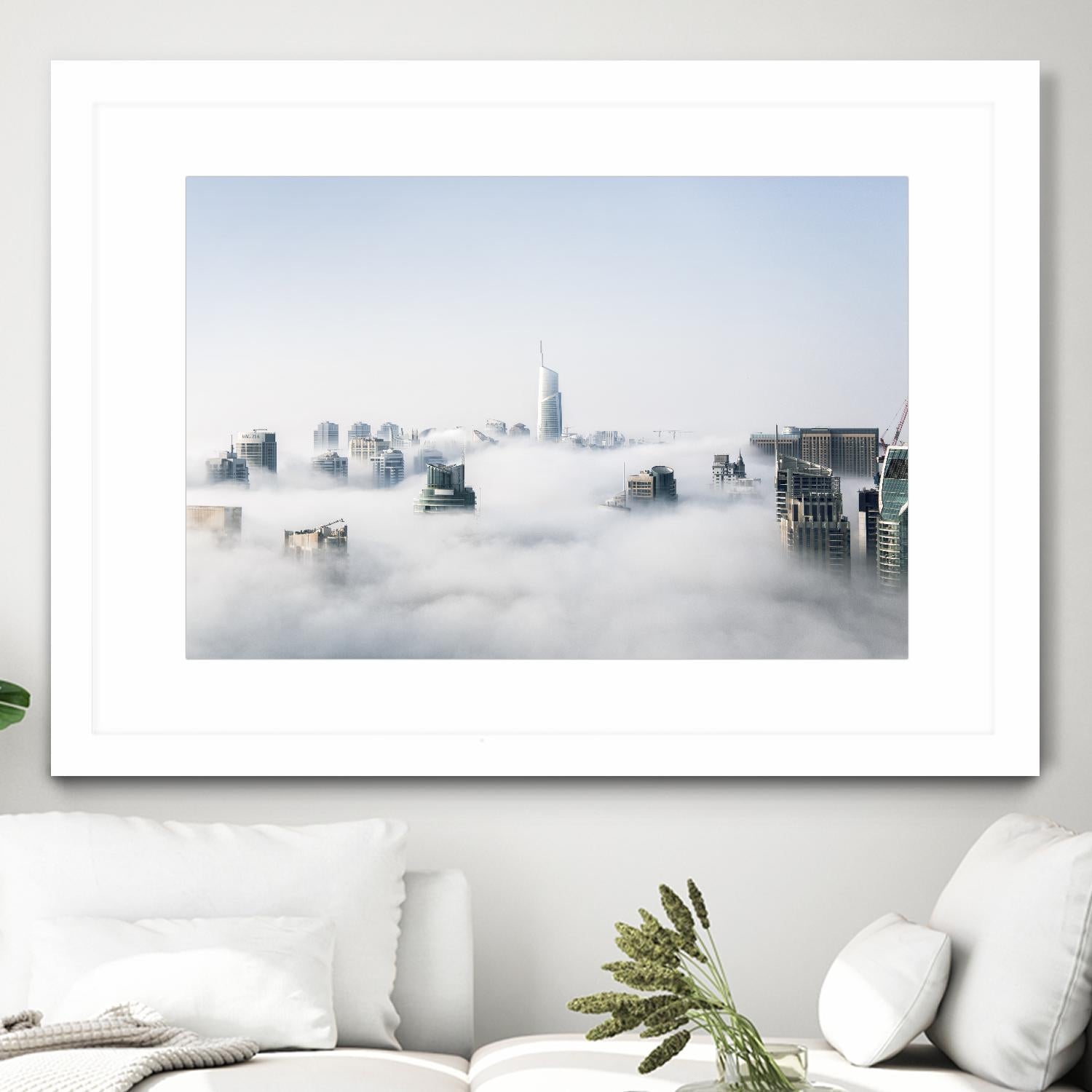 On top of the city by Pexels on GIANT ART - white city scene city above clouds