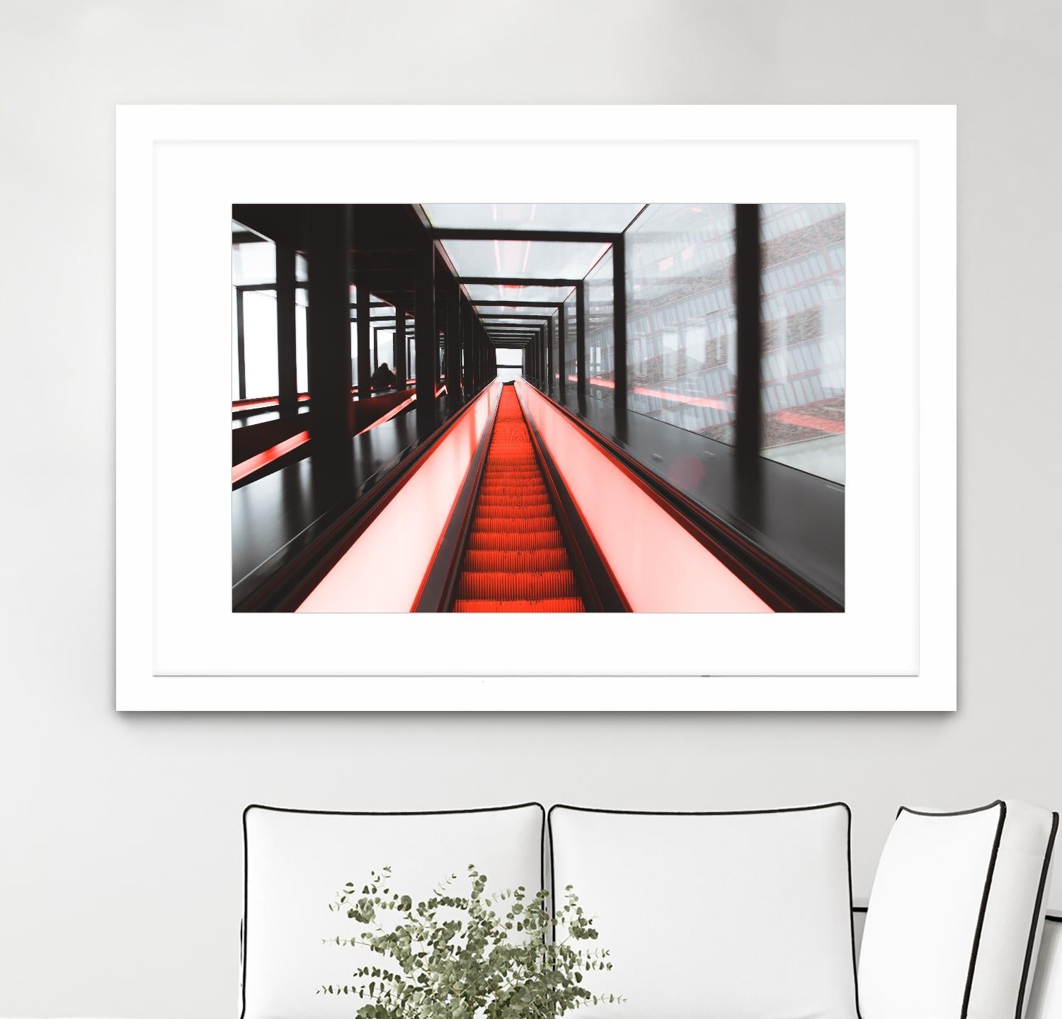 Red escalator by Pexels on GIANT ART - black photo art