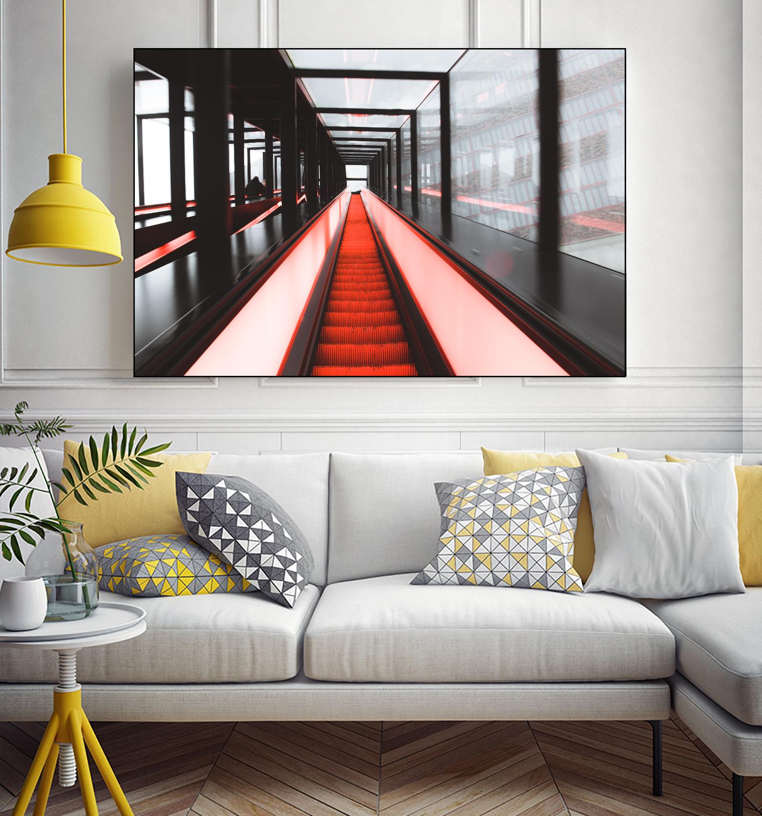 Red escalator by Pexels on GIANT ART - black photo art