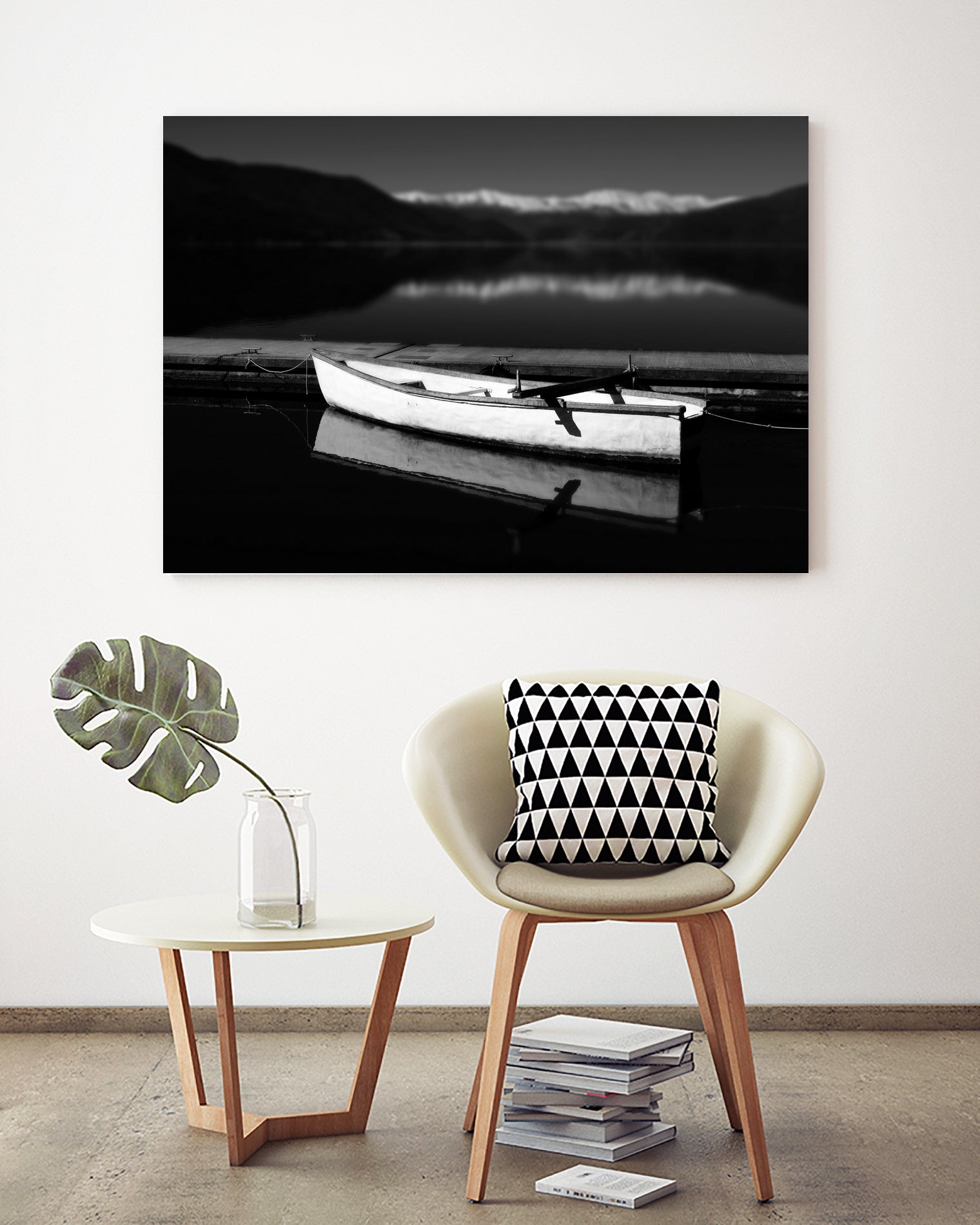 White lake boat by IOANNA PAPANIKOLAOU on GIANT ART - black photo illustration