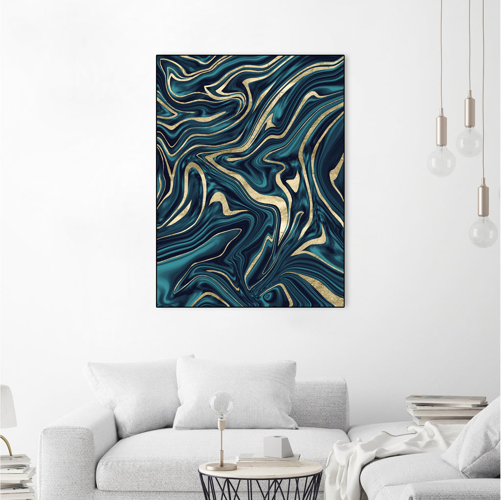 Teal Navy Blue Gold Marble #1 #decor #art by Anita & Bella Jantz on GIANT ART - blue digital painting