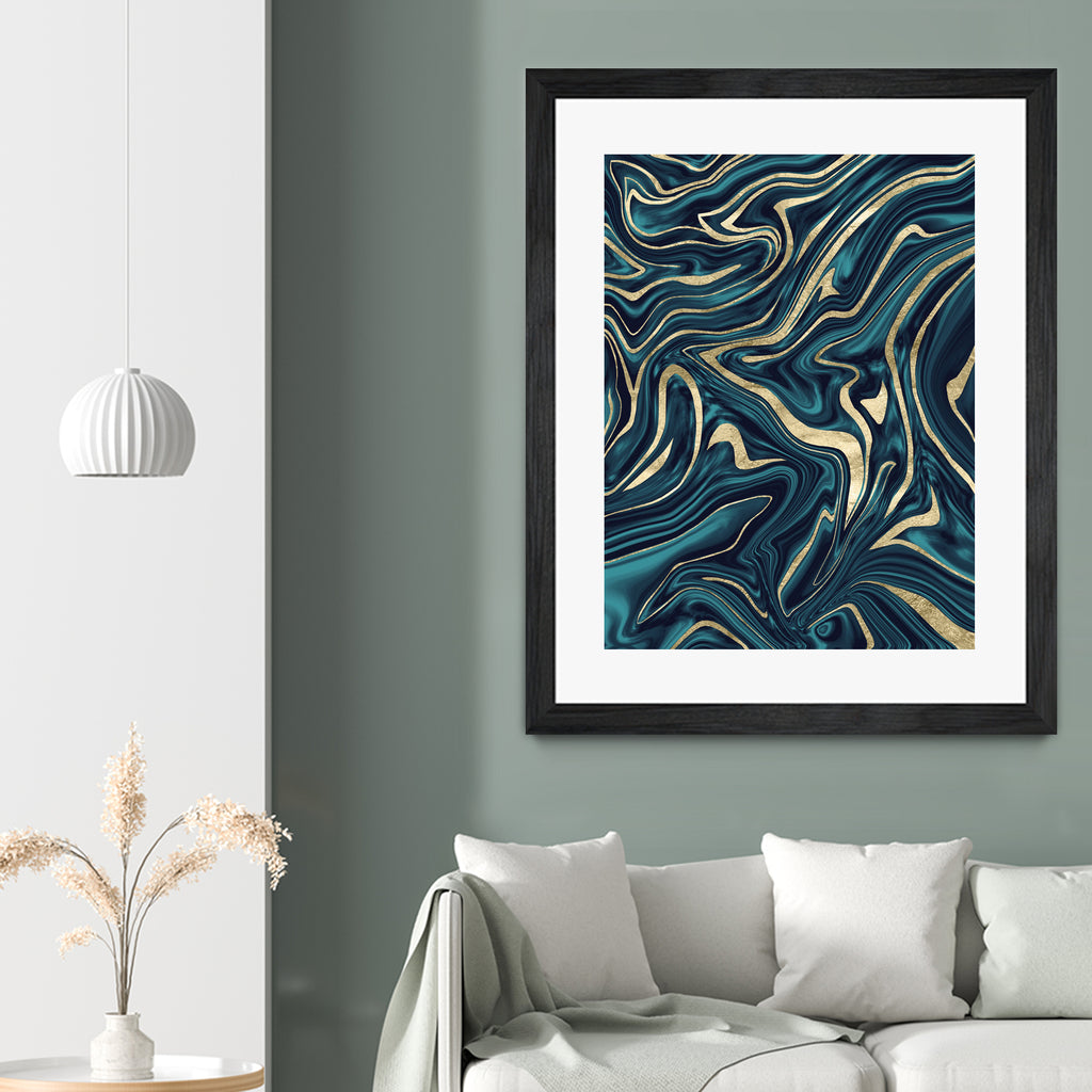 Teal Navy Blue Gold Marble #1 #decor #art by Anita & Bella Jantz on GIANT ART - blue digital painting