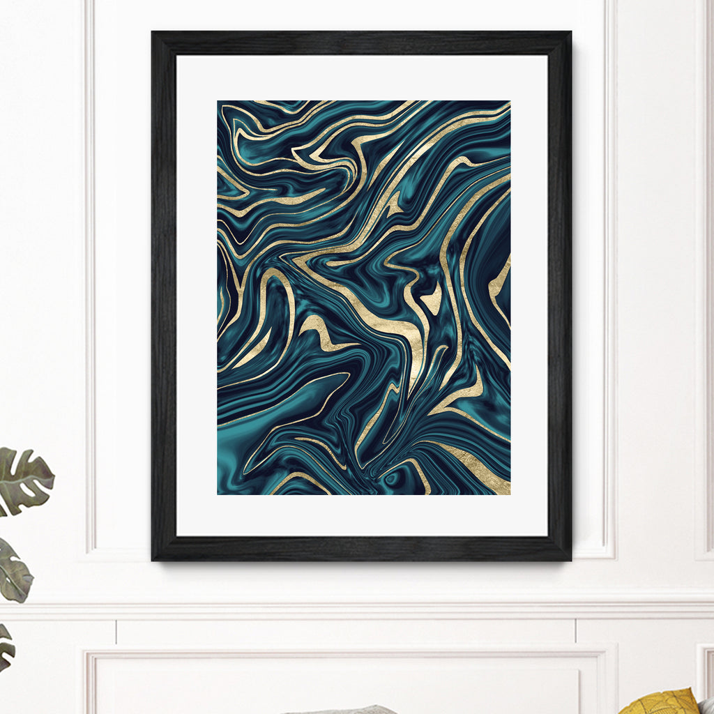 Teal Navy Blue Gold Marble #1 #decor #art by Anita & Bella Jantz on GIANT ART - blue digital painting