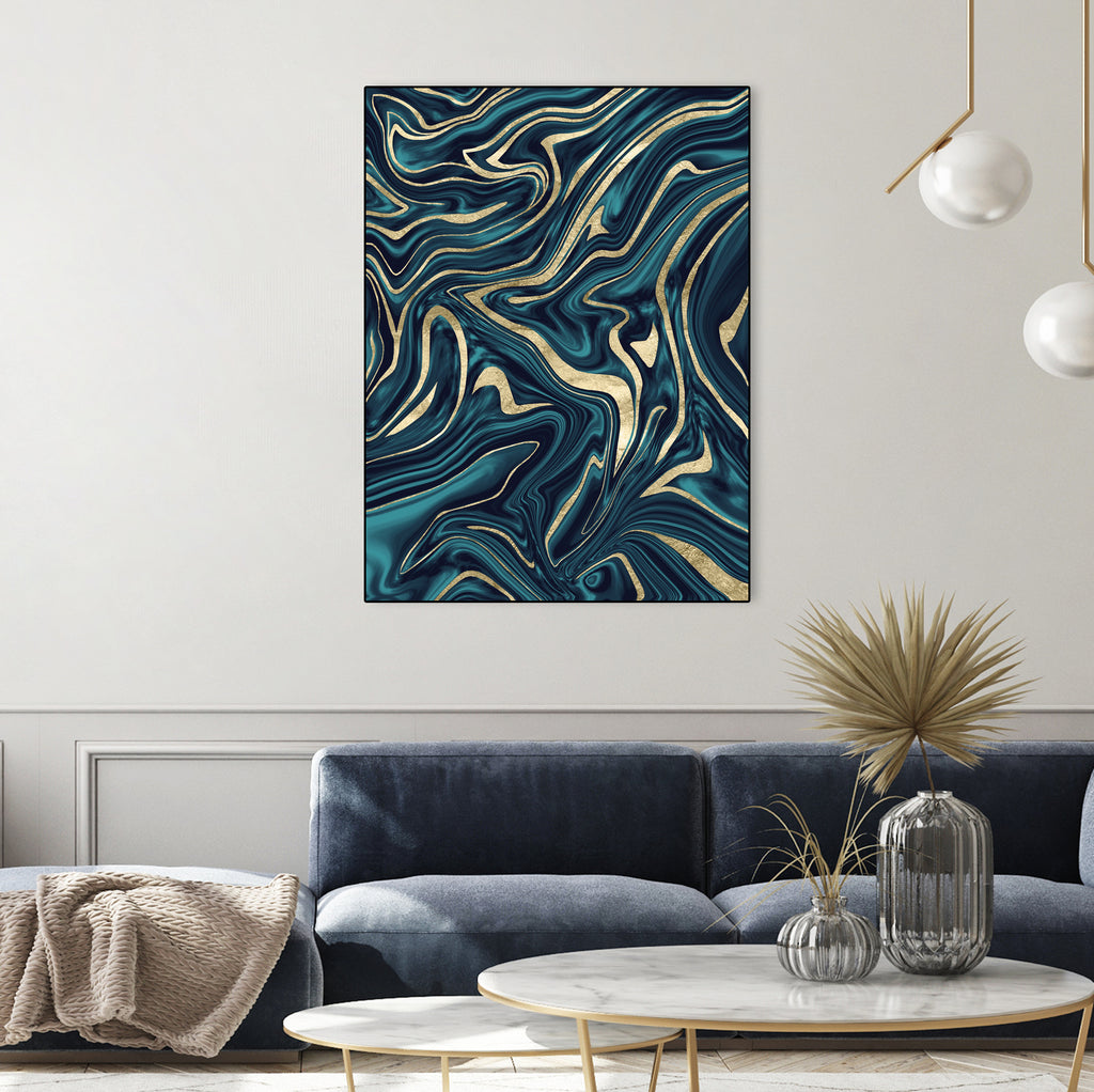 Teal Navy Blue Gold Marble #1 #decor #art by Anita & Bella Jantz on GIANT ART - blue digital painting