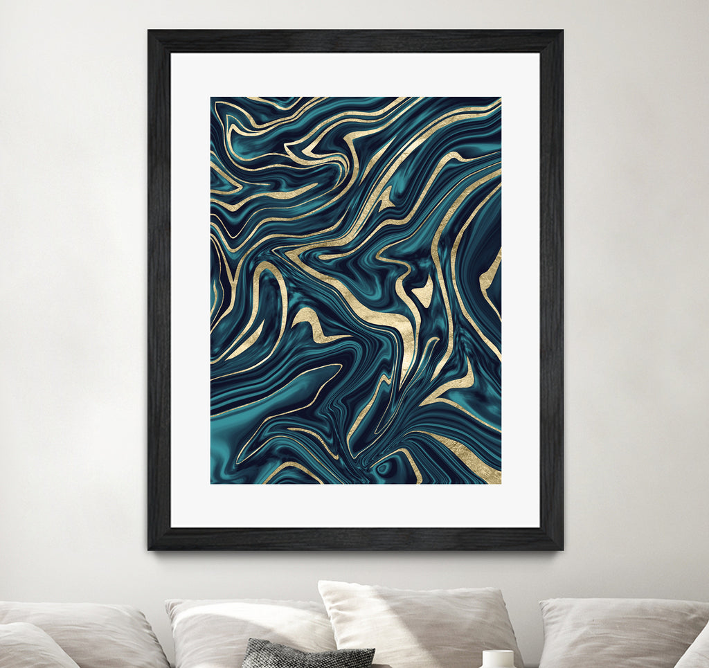 Teal Navy Blue Gold Marble #1 #decor #art by Anita & Bella Jantz on GIANT ART - blue digital painting