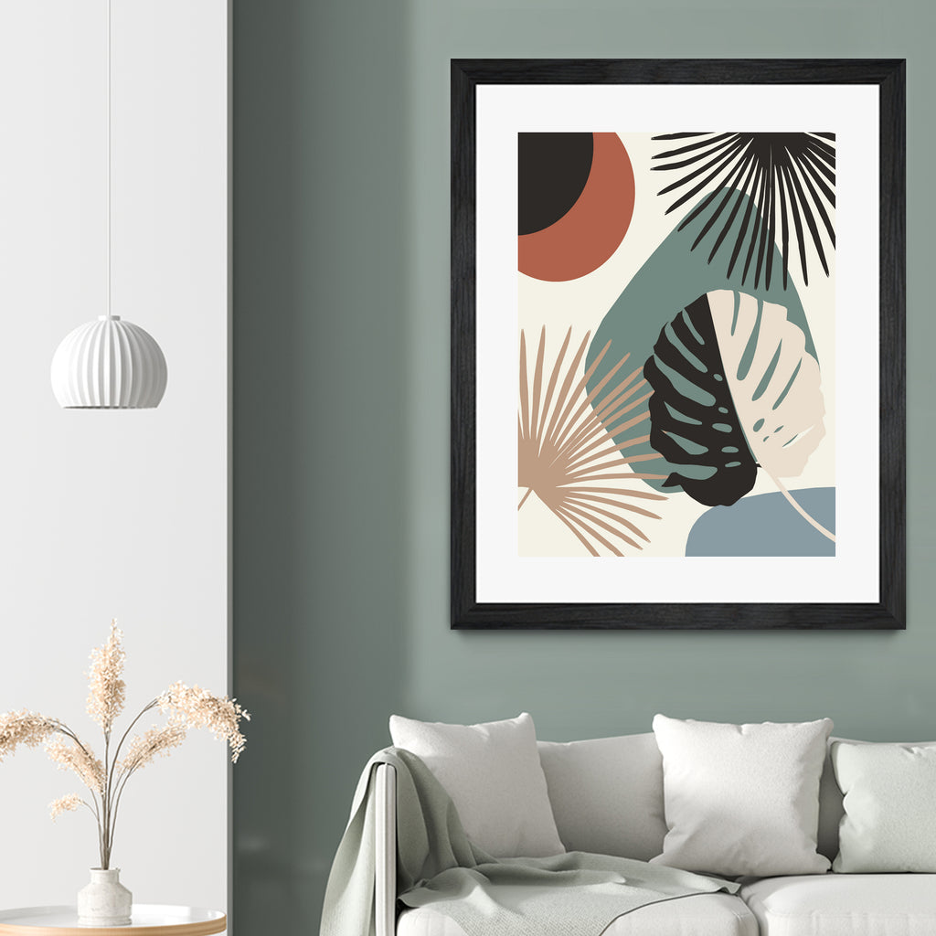 Minimal Yin Yang Monstera Fan Palm Finesse #1 #tropical by Anita & Bella Jantz on GIANT ART - green digital drawing