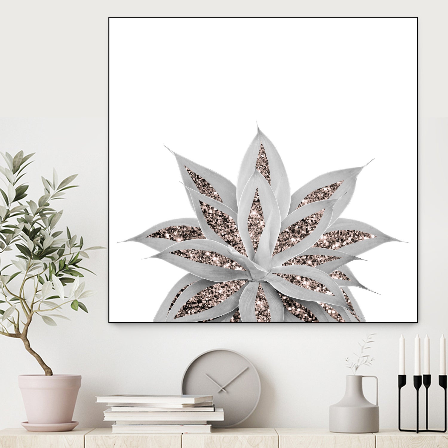 Gray Agave with Rose Gold Glitter #3 #shiny #tropical #decor by Anita & Bella Jantz on GIANT ART - gray photo illustration