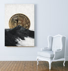 Bitcoin rising behind the mountain by Menelaos Trompoukis on GIANT ART - gray digital painting