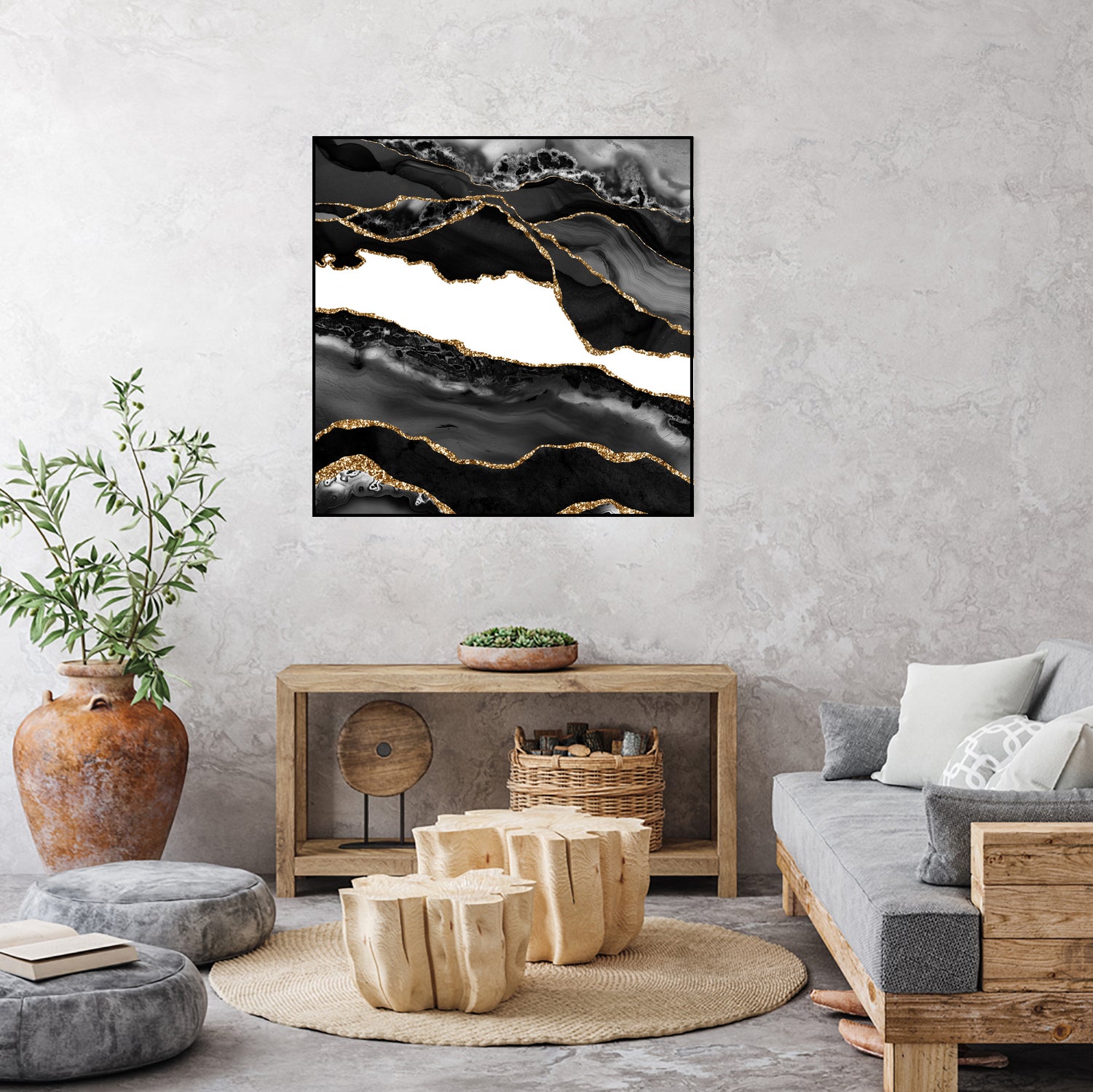 Black & Gold Agate Texture 06 by Isabel Muñoz on GIANT ART - black digital painting