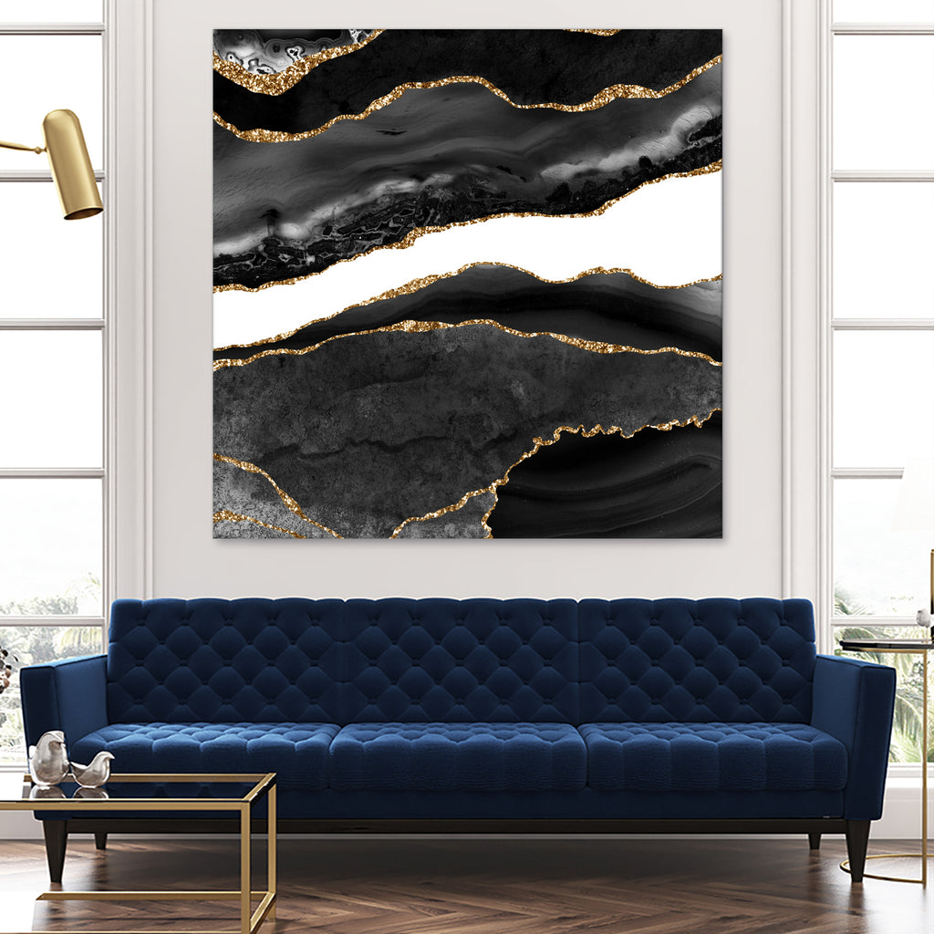 Black & Gold Agate Texture 08 by Isabel Muñoz on GIANT ART - black digital painting