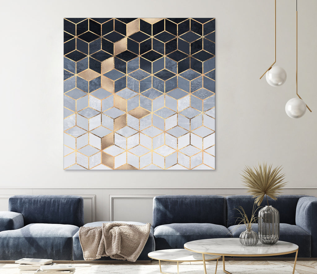 Soft Blue Gradient Cubes by Elisabeth Fredriksson on GIANT ART - blue digital painting