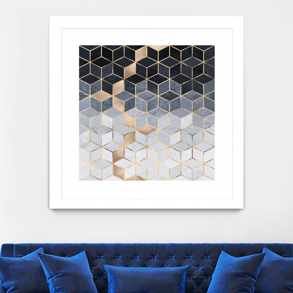 Soft Blue Gradient Cubes by Elisabeth Fredriksson on GIANT ART - blue digital painting