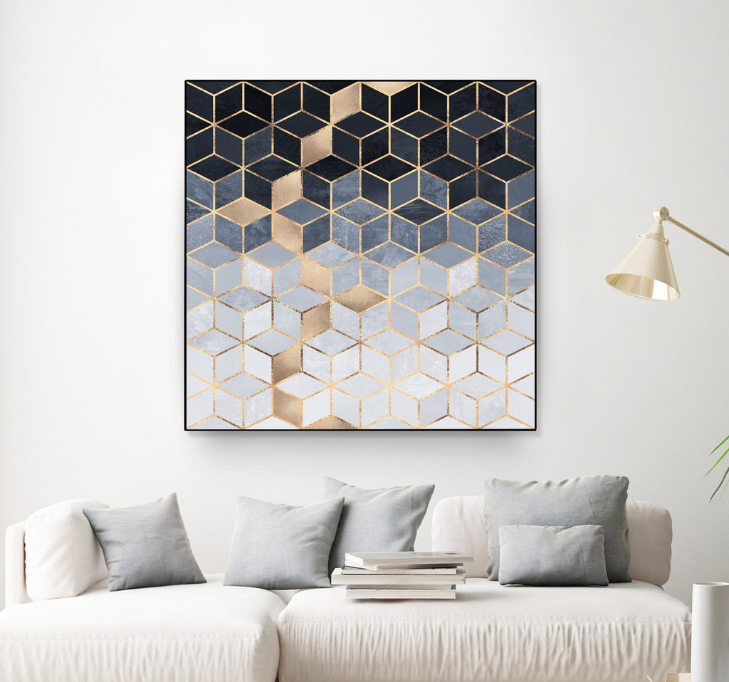 Soft Blue Gradient Cubes by Elisabeth Fredriksson on GIANT ART - blue digital painting