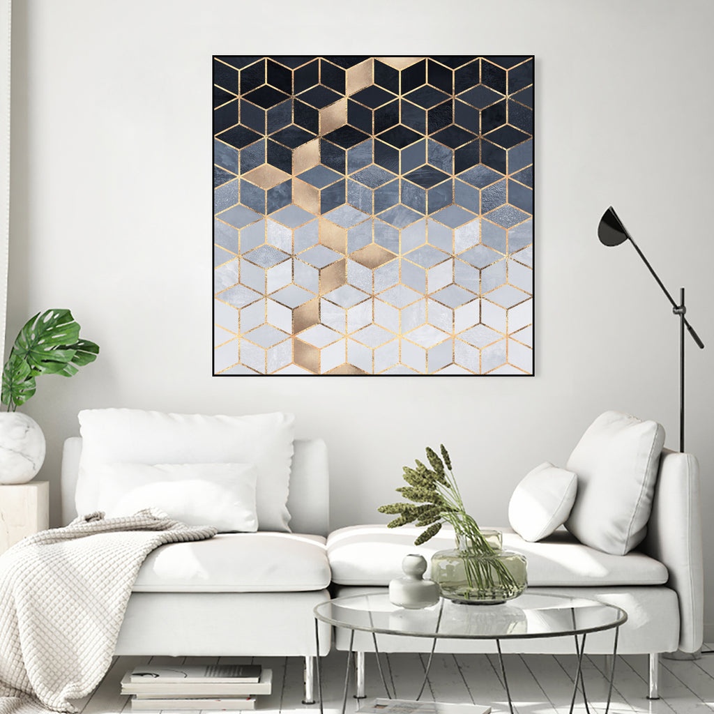 Soft Blue Gradient Cubes by Elisabeth Fredriksson on GIANT ART - blue digital painting