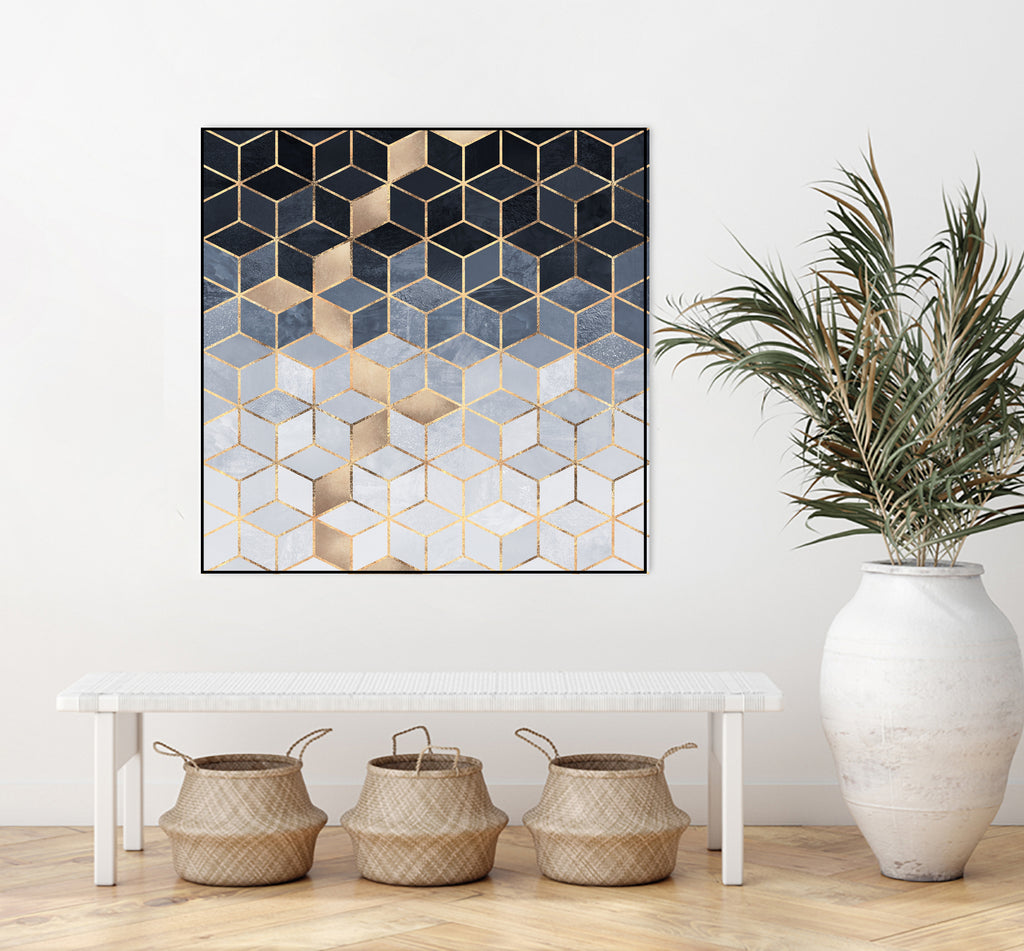 Soft Blue Gradient Cubes by Elisabeth Fredriksson on GIANT ART - blue digital painting