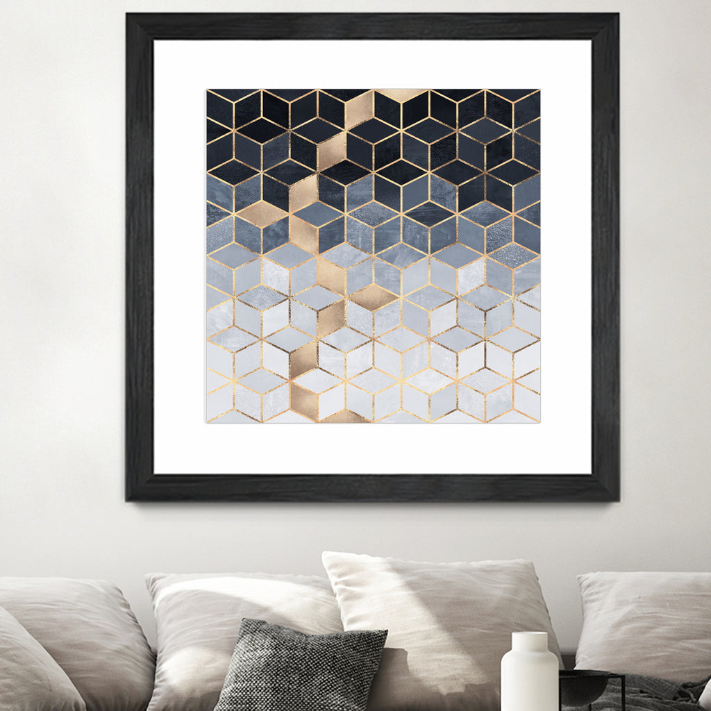 Soft Blue Gradient Cubes by Elisabeth Fredriksson on GIANT ART - blue digital painting