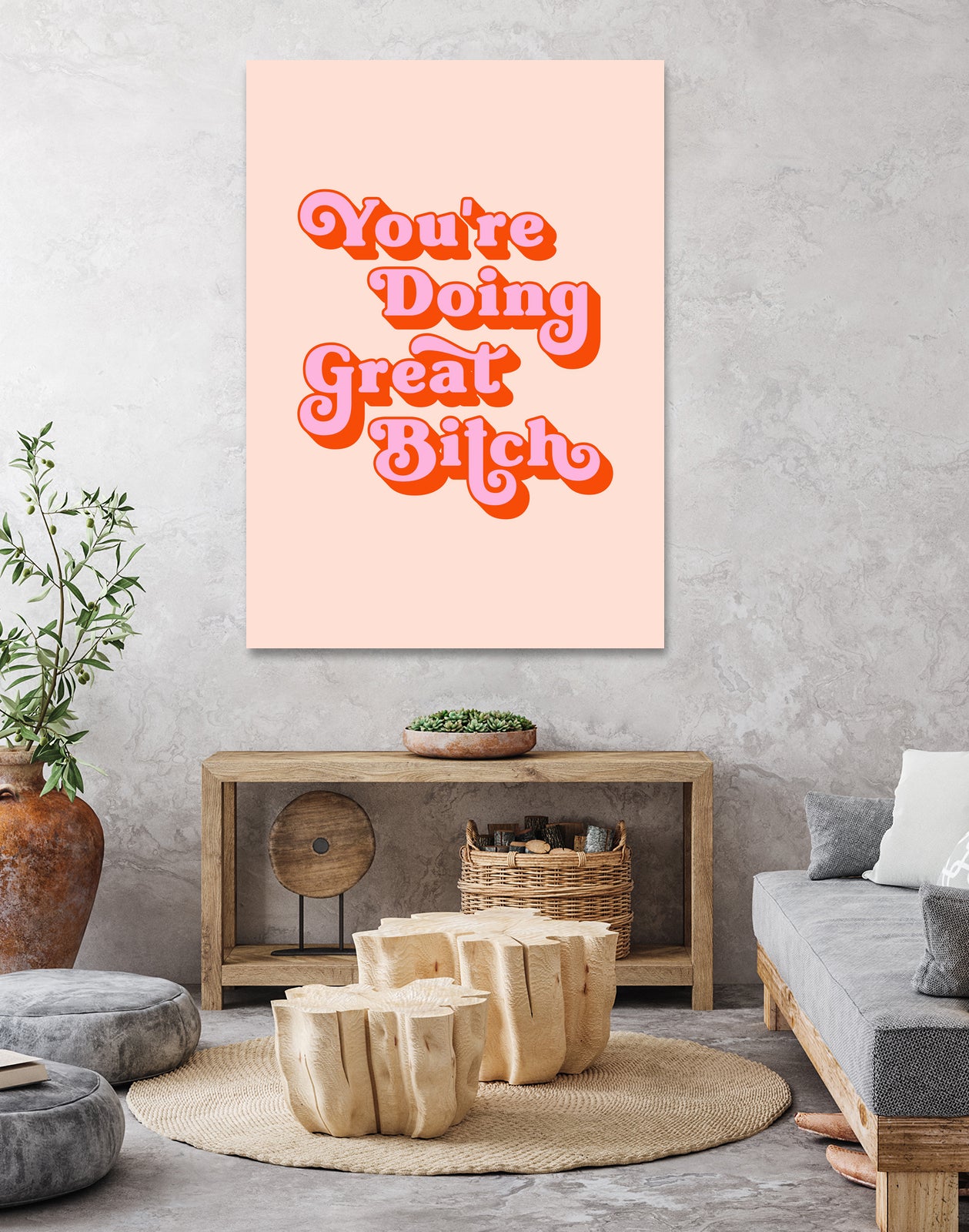 You're doing great Bitch (pink and red) by Amarinder Saggu on GIANT ART - pink typography
