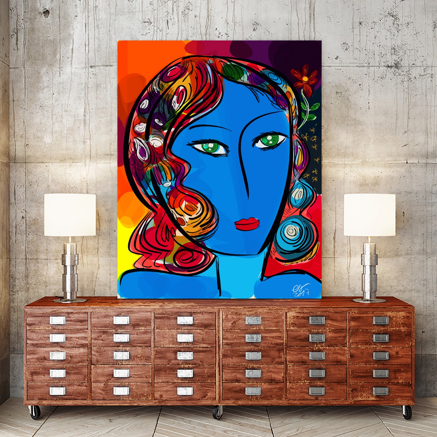 Pop Blue girl by Emmanuel Signorino on GIANT ART - blue digital painting