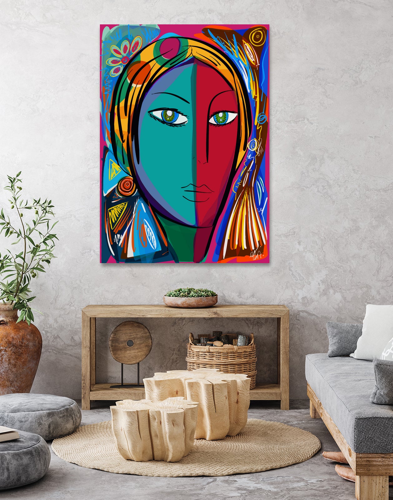 Pop Portrait Girl Fauvism by Emmanuel Signorino on GIANT ART - blue digital painting