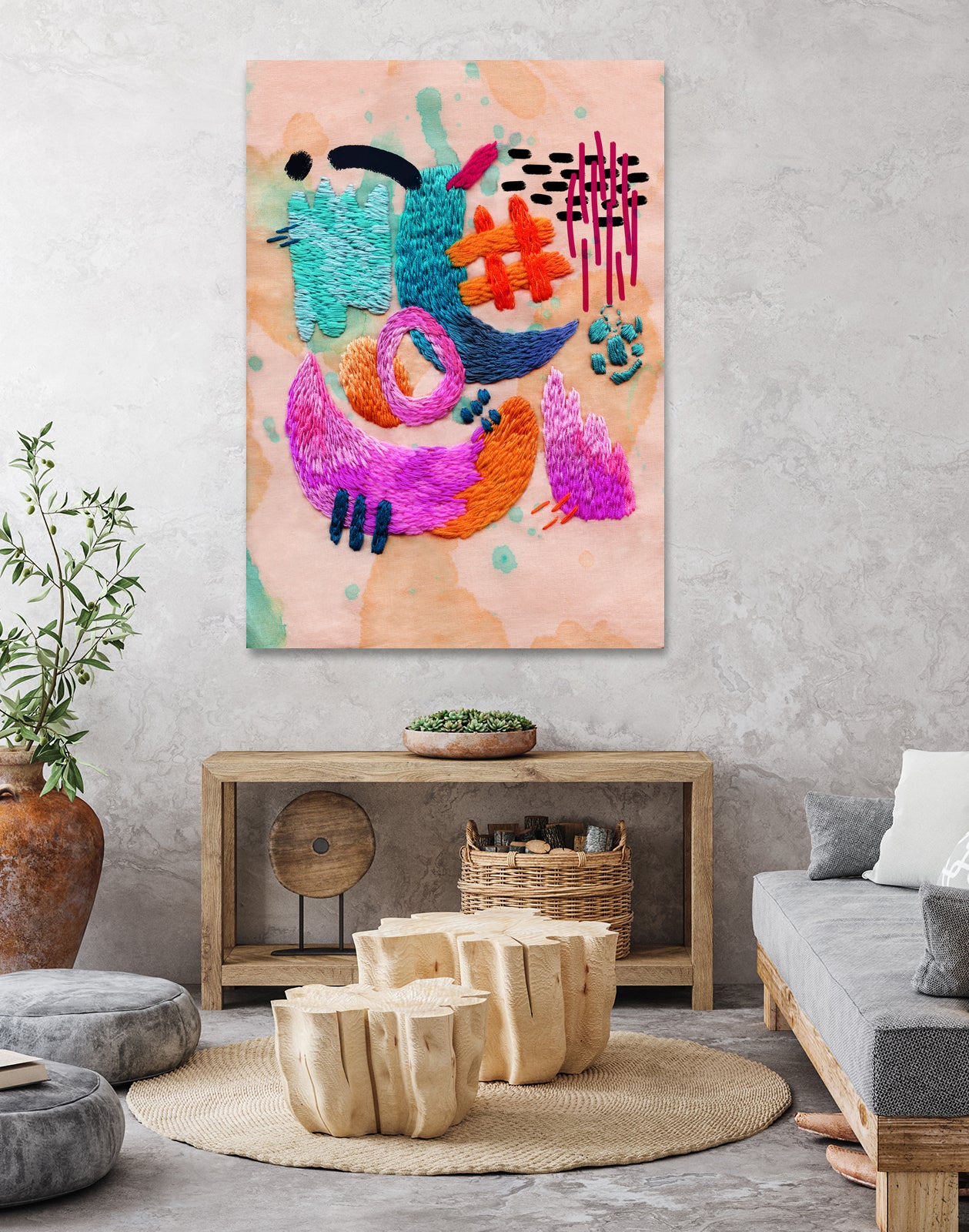 abstract embroidery by Nastya Bogdanova on GIANT ART - pink mixed media