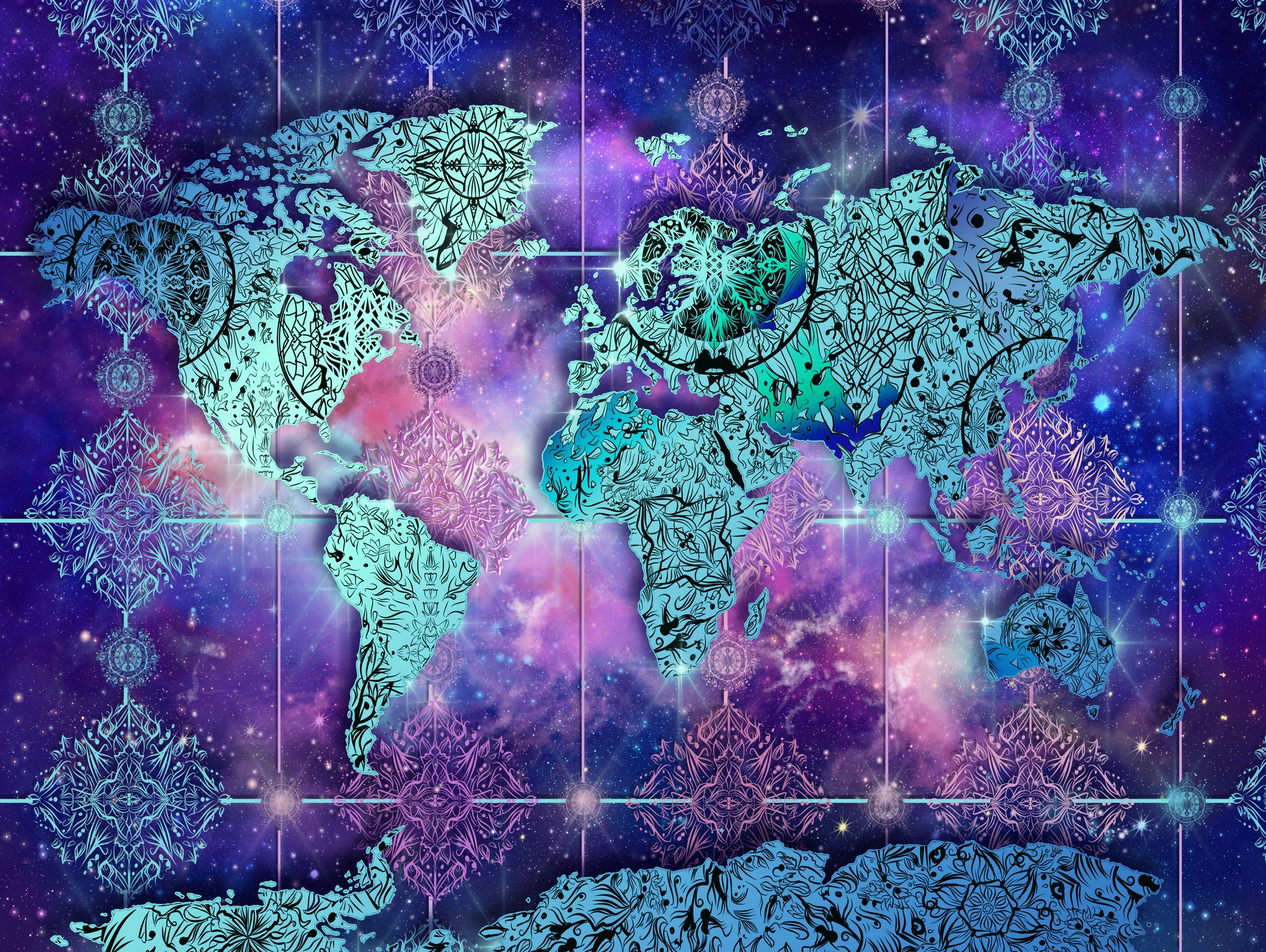 world map mandala space by Bekim Mehovic on GIANT ART - blue digital painting