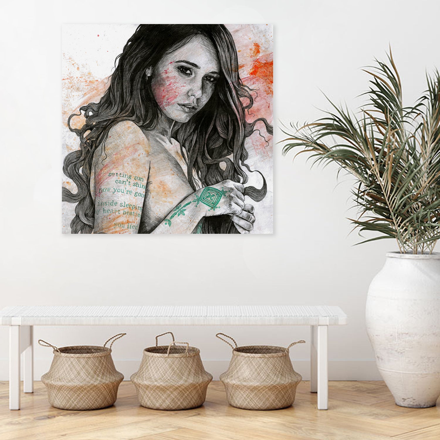 You Lied (nude girl with mandala tattoos) by Marco Paludet on GIANT ART - orange mixed media