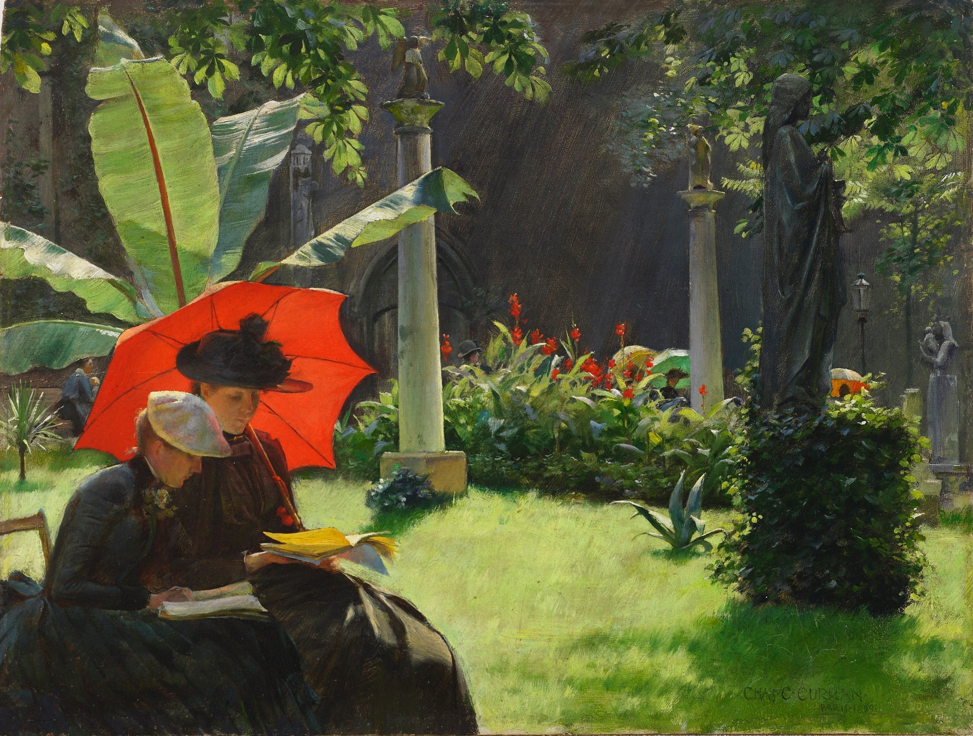 Afternoon in the cluny garden, Paris by Charles Courtney Curran on GIANT ART - red figurative