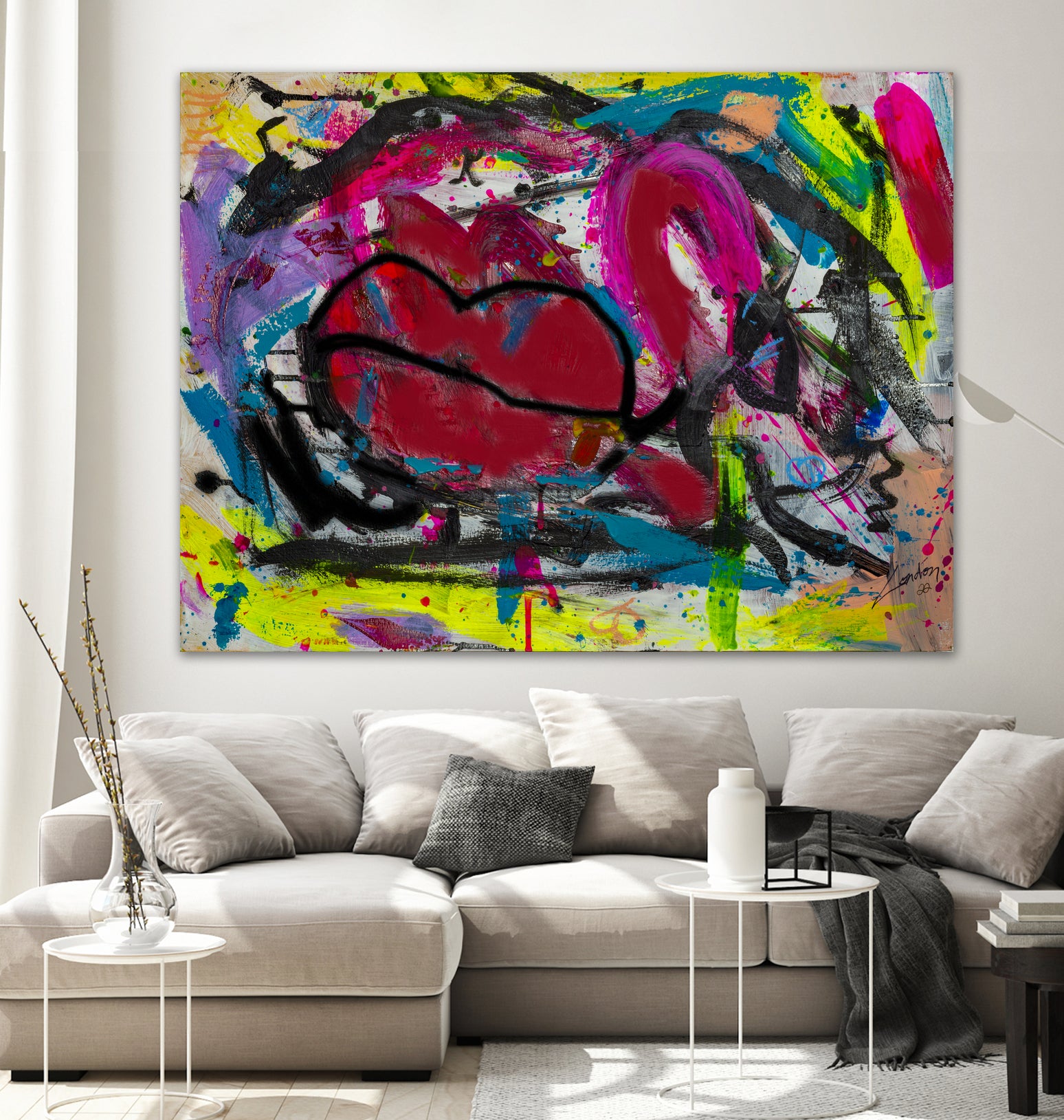 Love is in the Kiss by Janet London on GIANT ART - red abstract