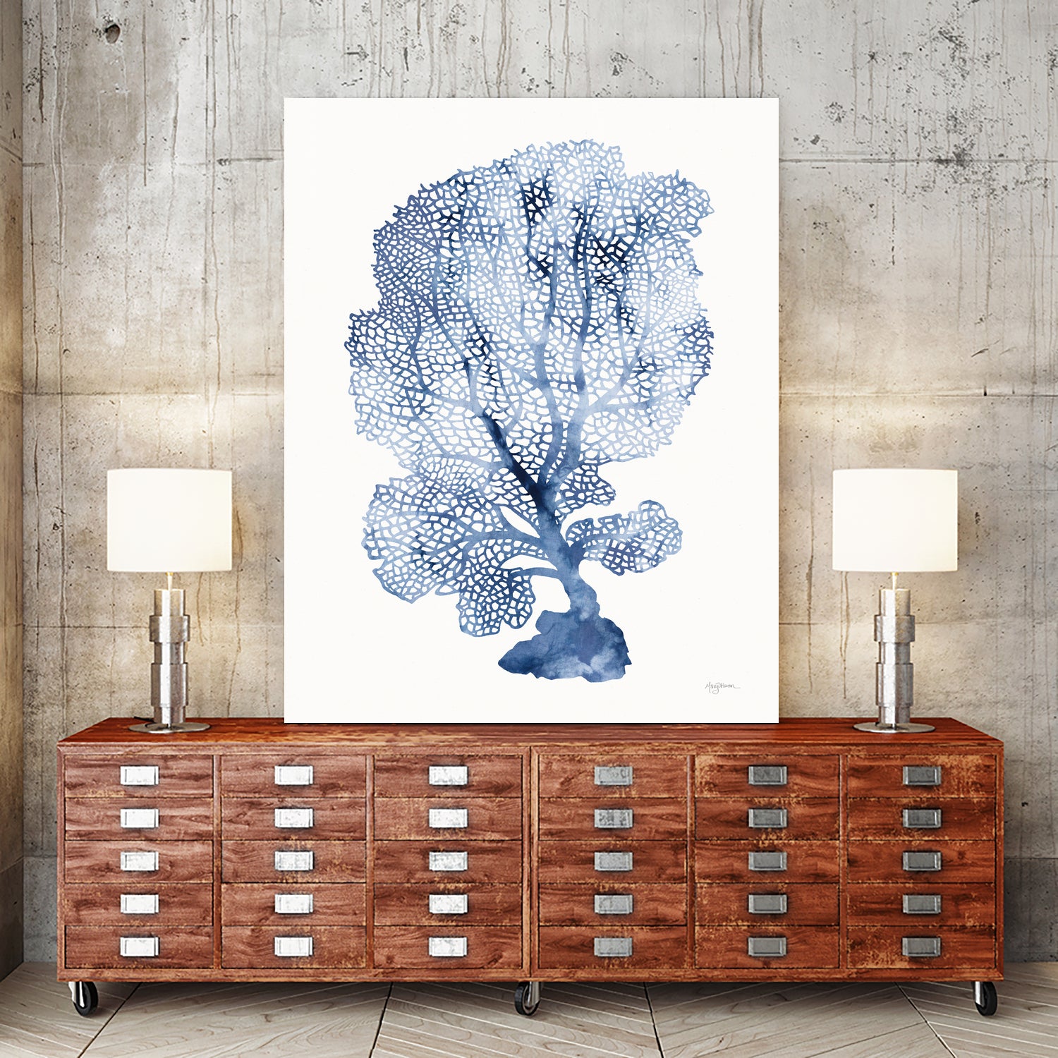 Shibori Coral II by Mary Urban on GIANT ART - blue