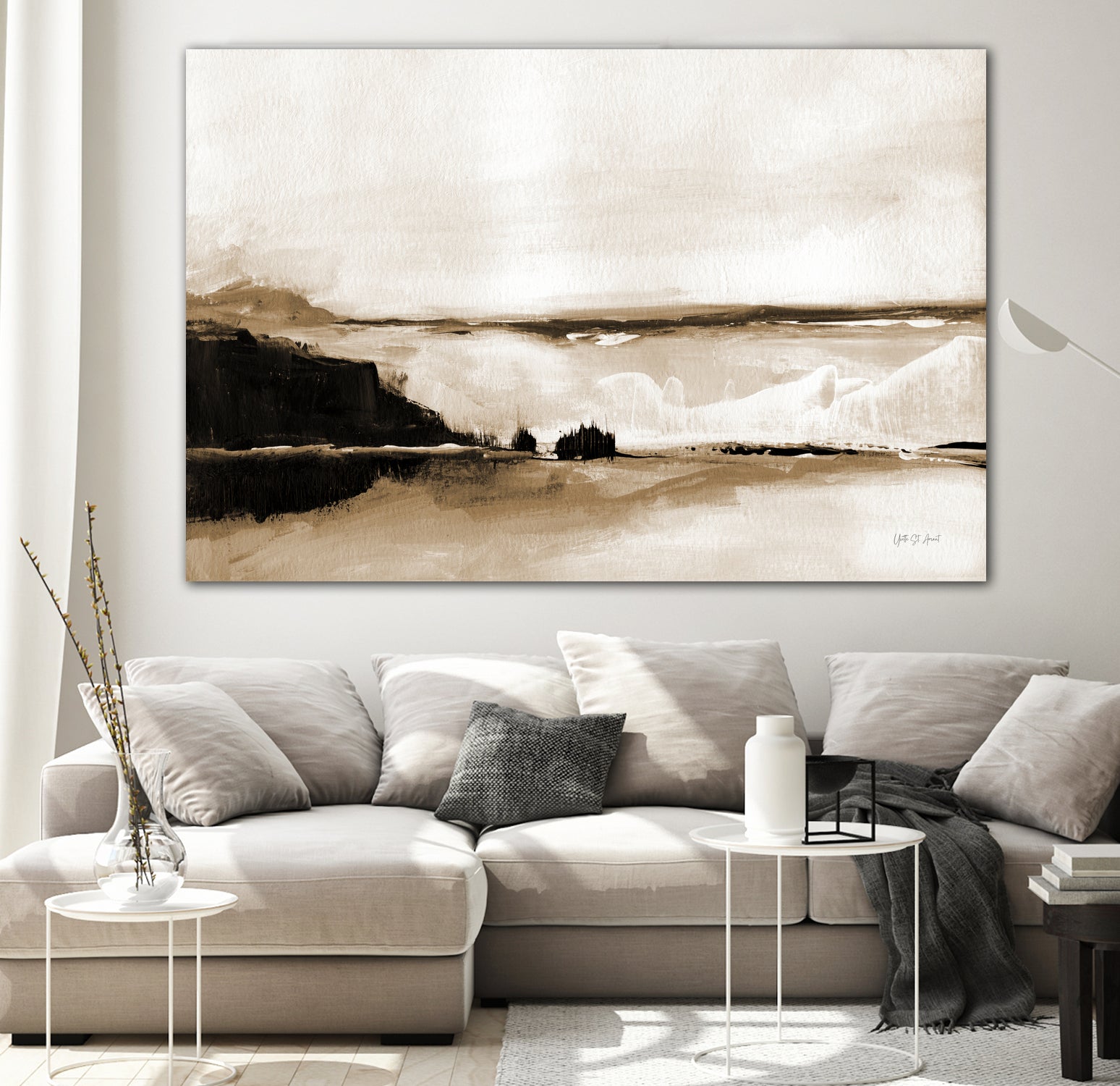 Vintage Landscape Mountainside by Yvette St. Amant on GIANT ART - black