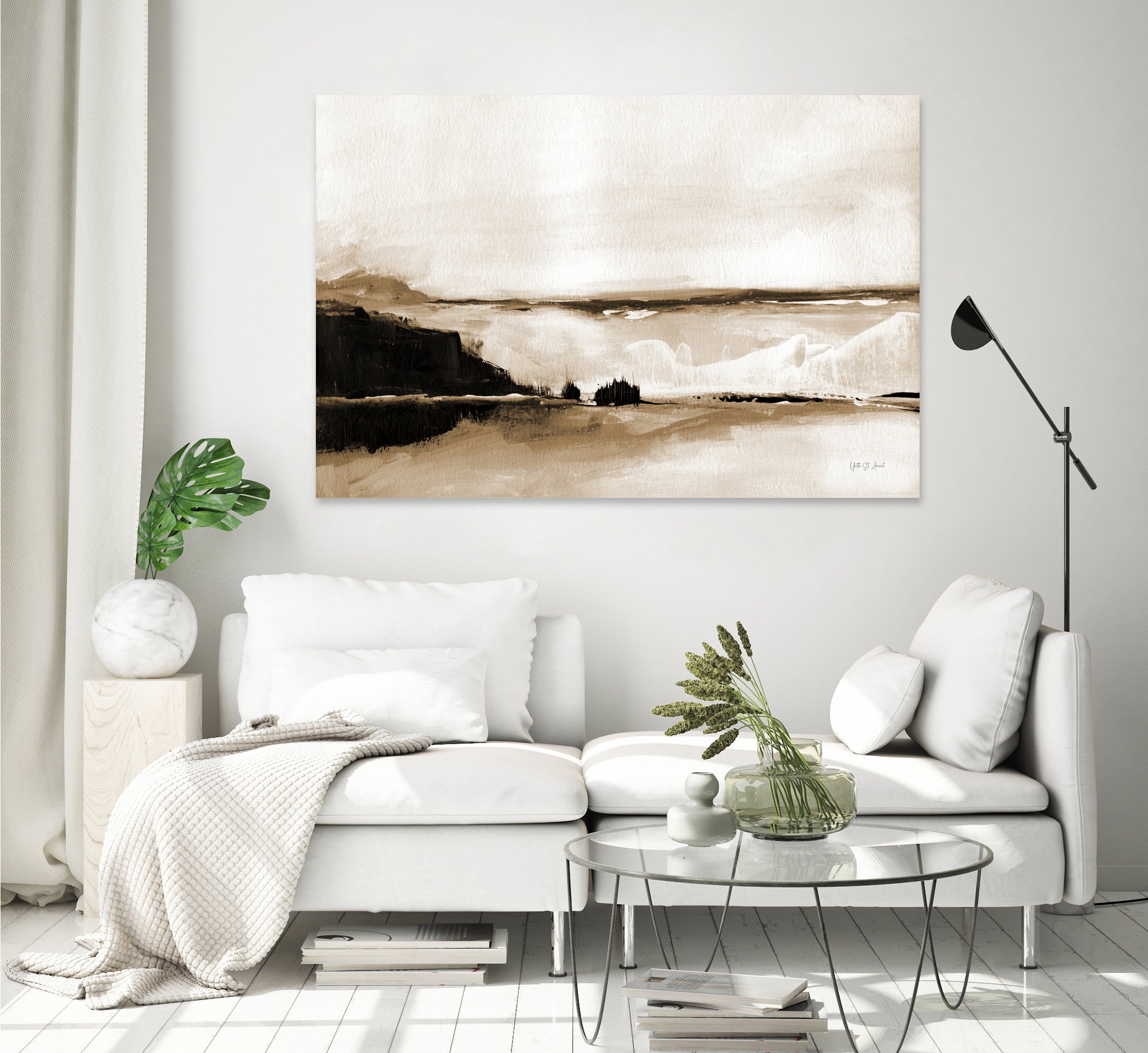 Vintage Landscape Mountainside by Yvette St. Amant on GIANT ART - black