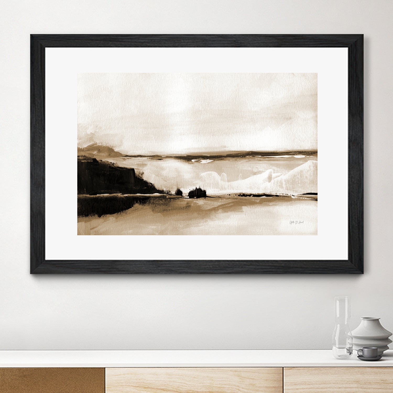 Vintage Landscape Mountainside by Yvette St. Amant on GIANT ART - black