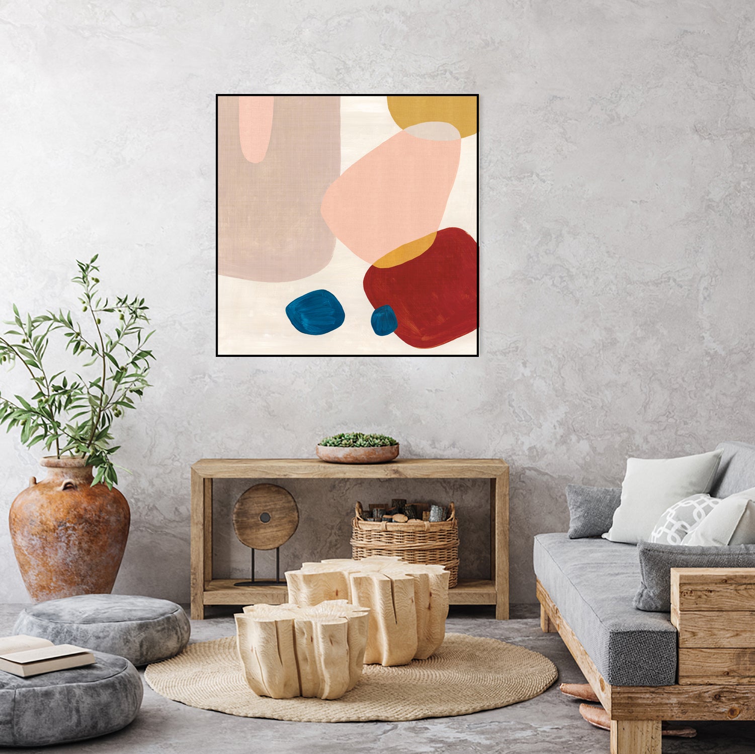 Pink Pebbles III by Eva Watts on GIANT ART - blue  shapes 