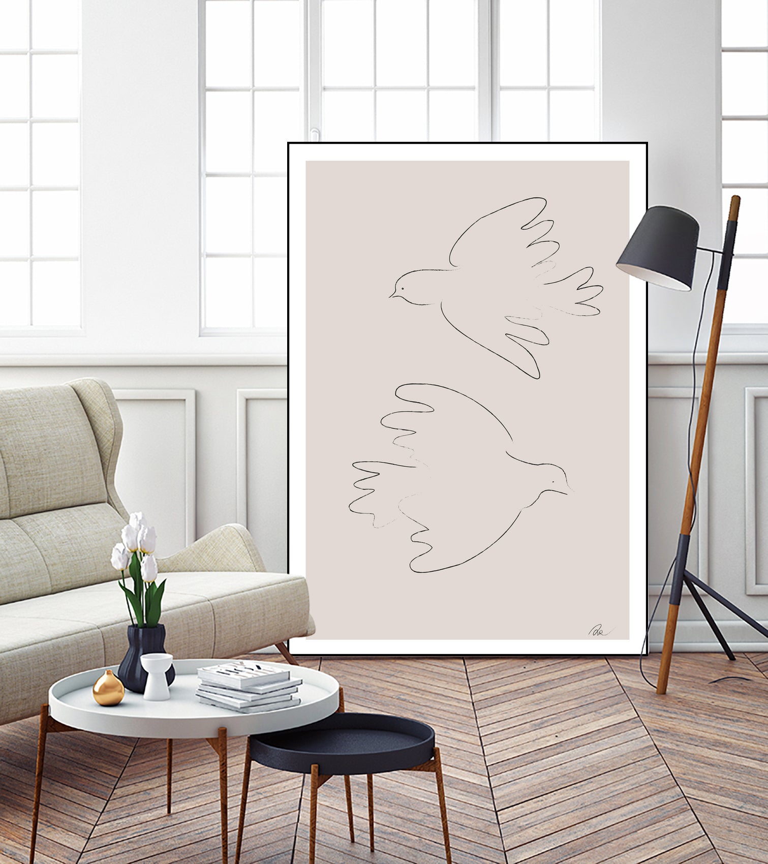 Two Doves by Pictufy on GIANT ART - line art dove