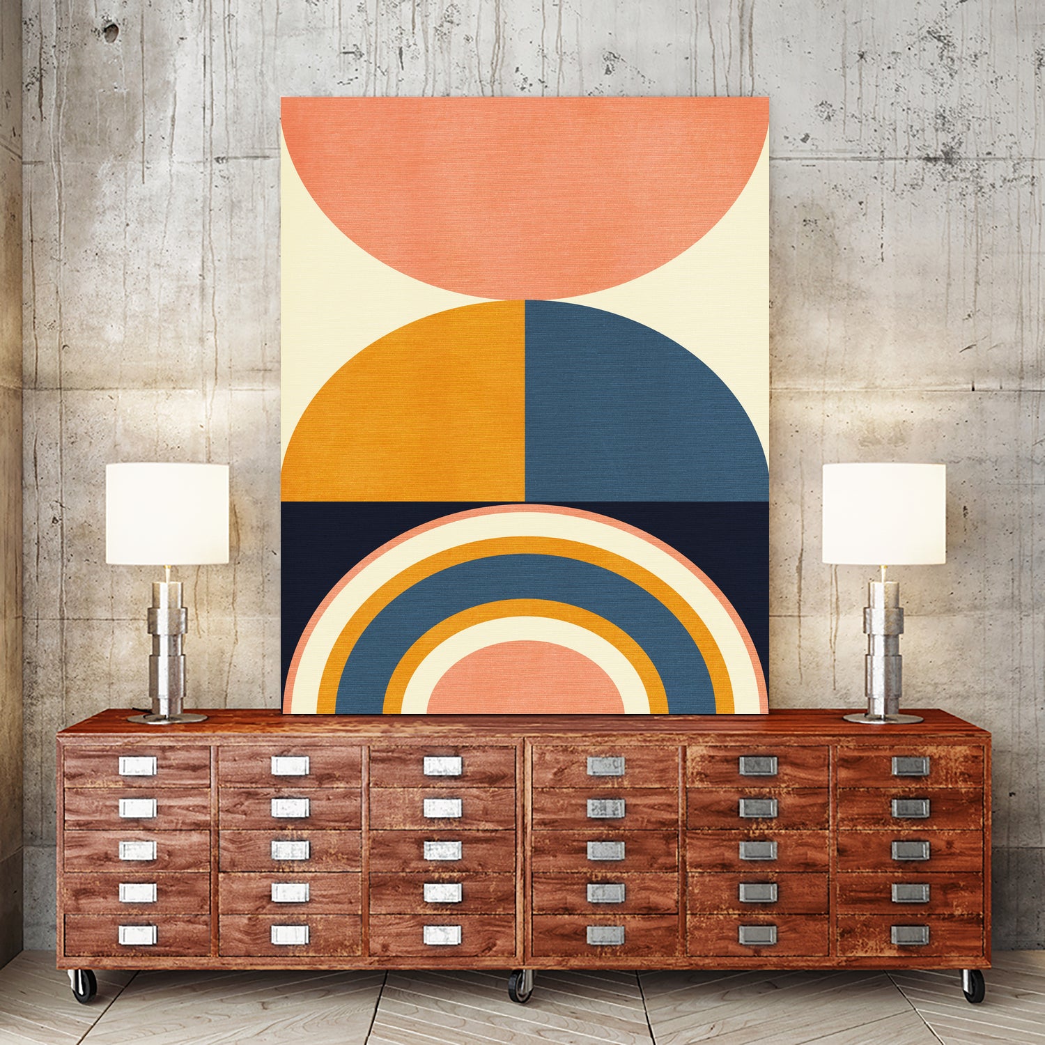 Rainbow Plus Shapes  Blue Mustard10 by Ana Rut Bre on GIANT ART - abstract abstract