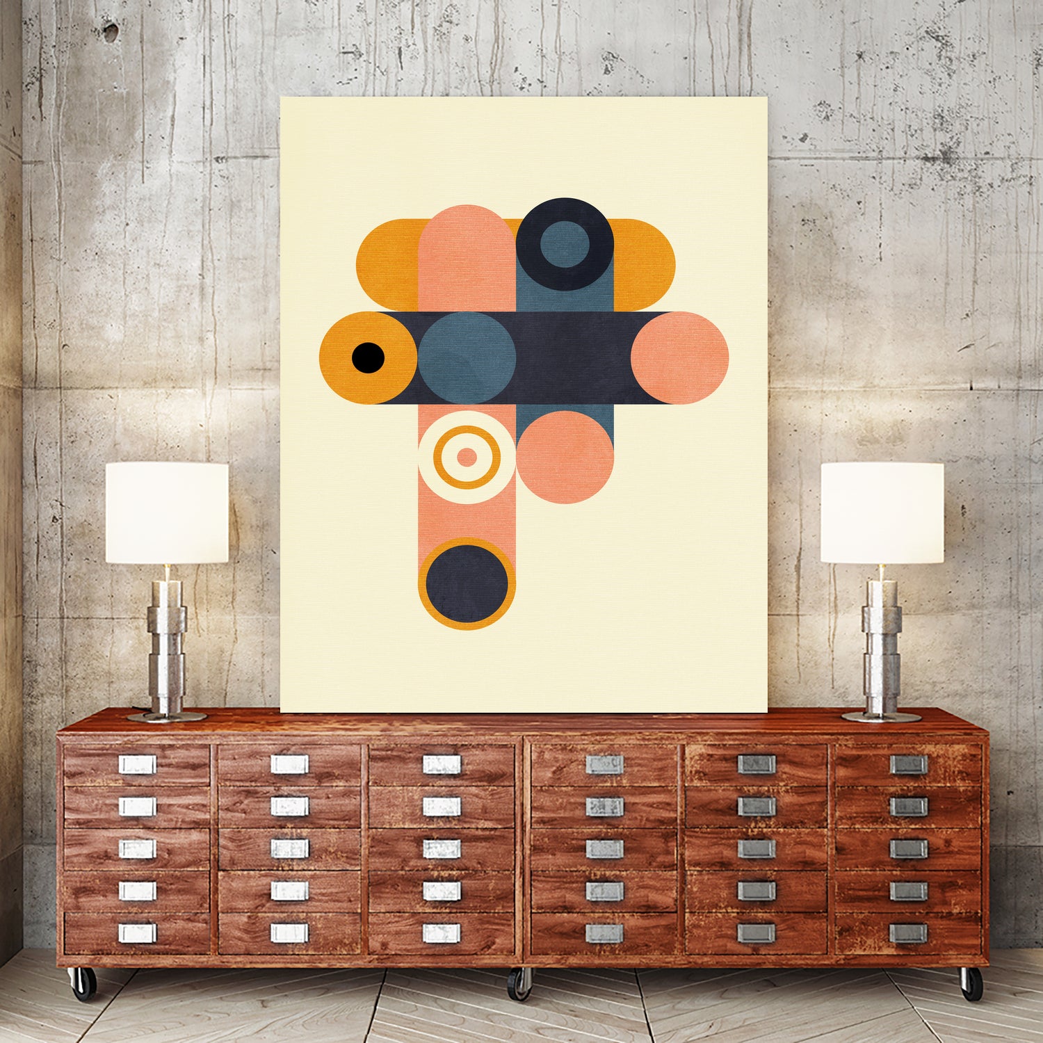 Rainbow Plus Shapes  Blue Mustard8 by Ana Rut Bre on GIANT ART - abstract abstract