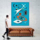 Mid Century In Retro Blue by Little on GIANT ART - illustration blue background